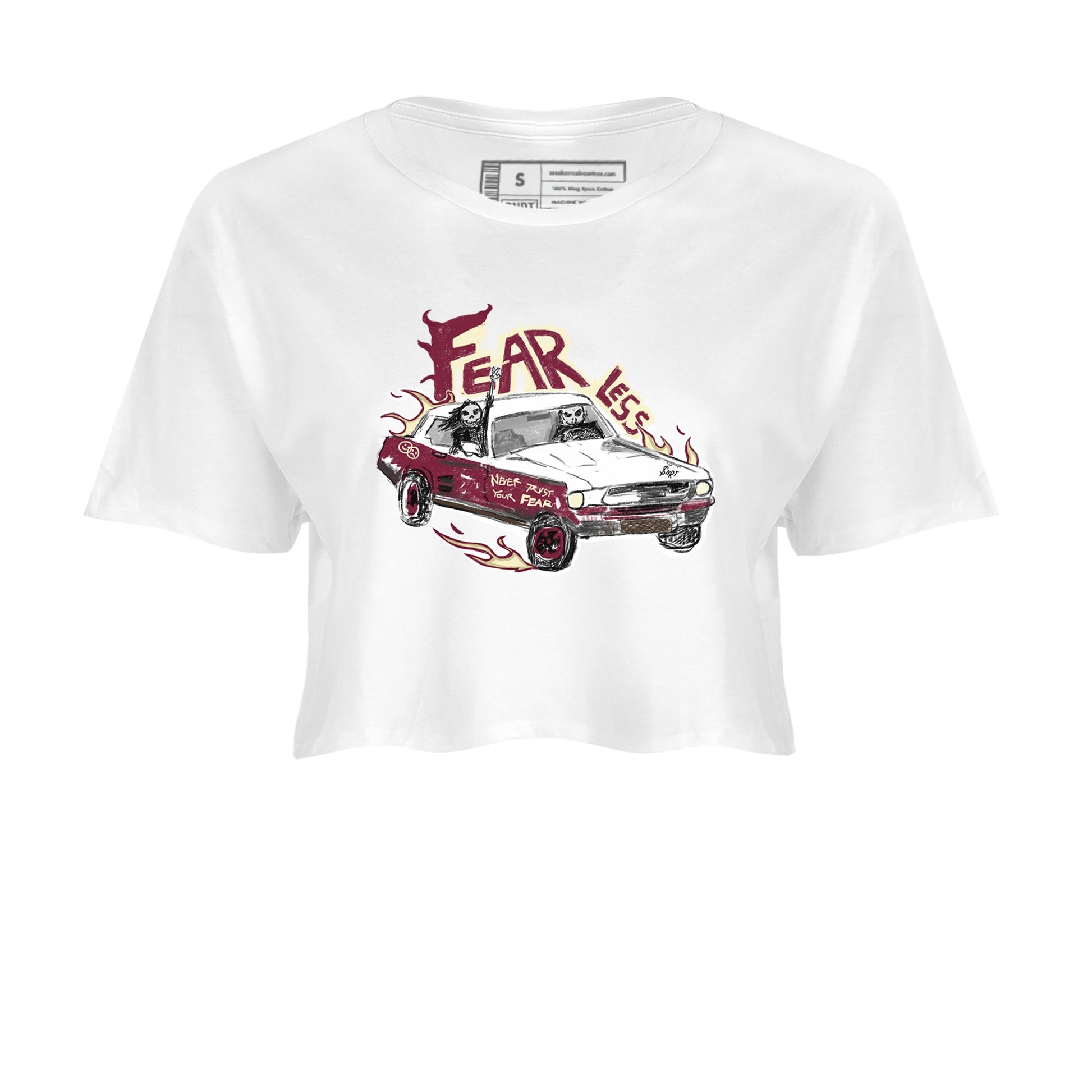 AJ3 A Ma Maniere x Burgundy Crush shirts to match jordans Fearless Car sneaker match tees A Ma Maniére x Air Jordan 3 "Burgundy Crush" SNRT Sneaker Tees streetwear brand White 2 crop tee