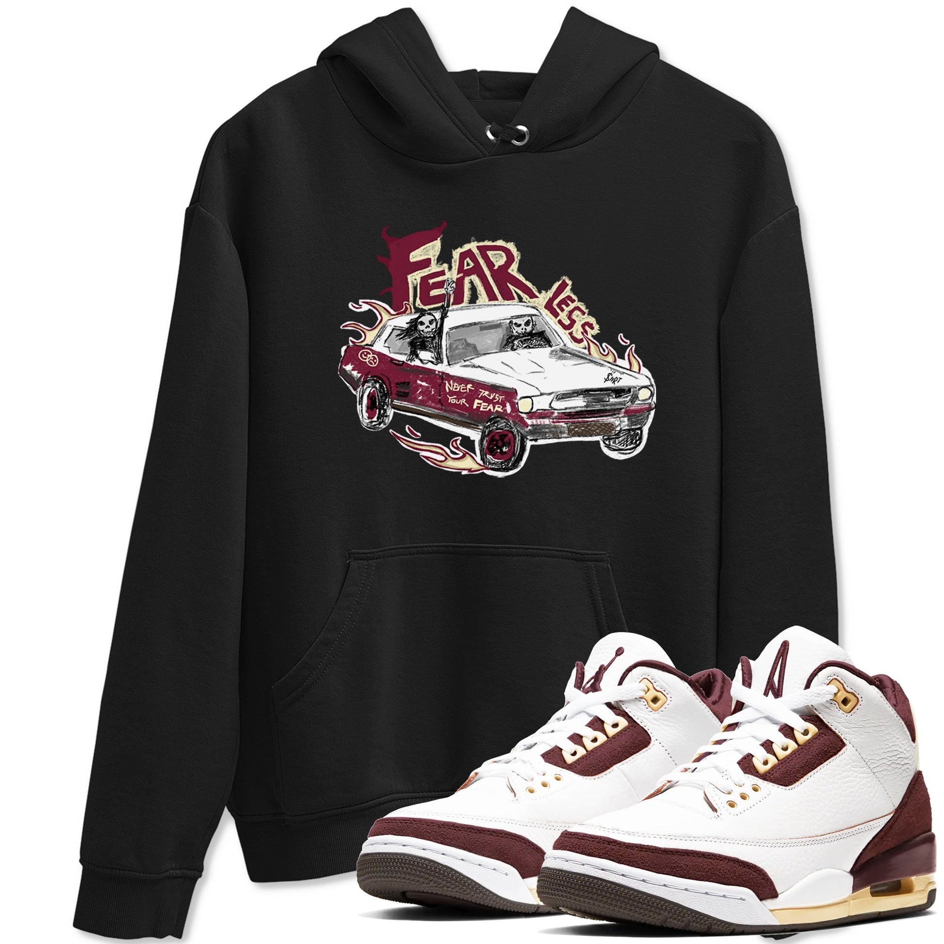 AJ3 A Ma Maniere x Burgundy Crush shirts to match jordans Fearless Car sneaker match tees A Ma Maniére x Air Jordan 3 "Burgundy Crush" SNRT Sneaker Tees streetwear brand Black 1 unisex cotton tee
