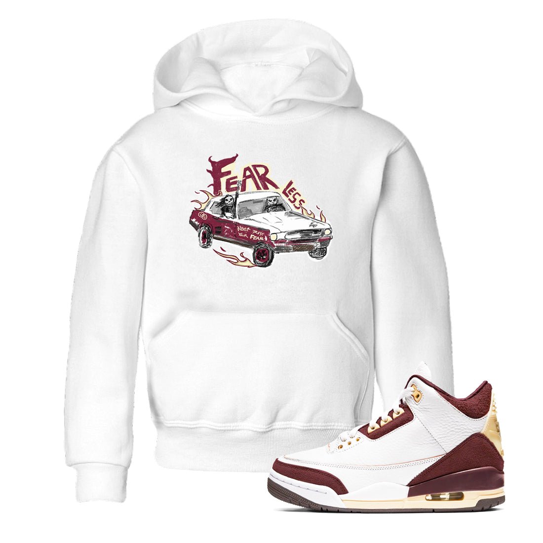 AJ3 A Ma Maniere x Burgundy Crush shirts to match jordans Fearless Car sneaker match tees A Ma Maniére x Air Jordan 3 "Burgundy Crush" SNRT Sneaker Tees streetwear brand Baby and Youth White 1 cotton tee