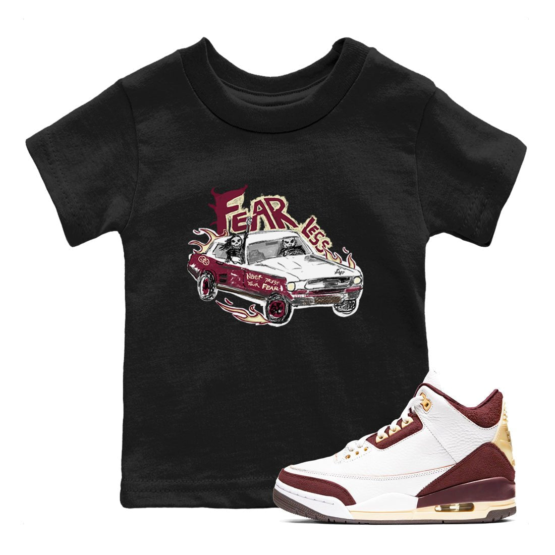 AJ3 A Ma Maniere x Burgundy Crush shirts to match jordans Fearless Car sneaker match tees A Ma Maniére x Air Jordan 3 "Burgundy Crush" SNRT Sneaker Tees streetwear brand Baby and Youth Black 1 cotton tee