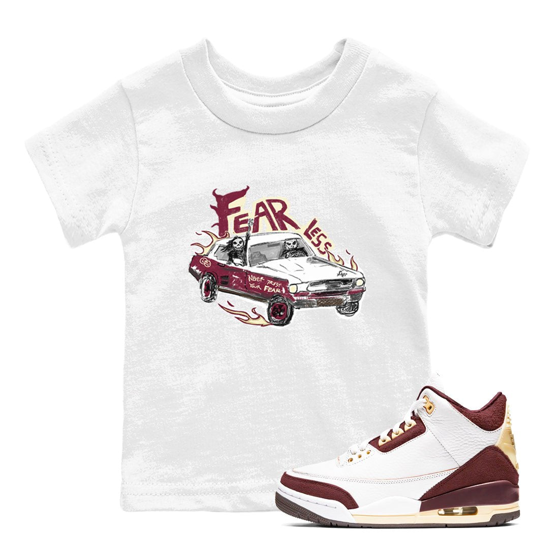 AJ3 A Ma Maniere x Burgundy Crush shirts to match jordans Fearless Car sneaker match tees A Ma Maniére x Air Jordan 3 "Burgundy Crush" SNRT Sneaker Tees streetwear brand Baby and Youth White 1 cotton tee