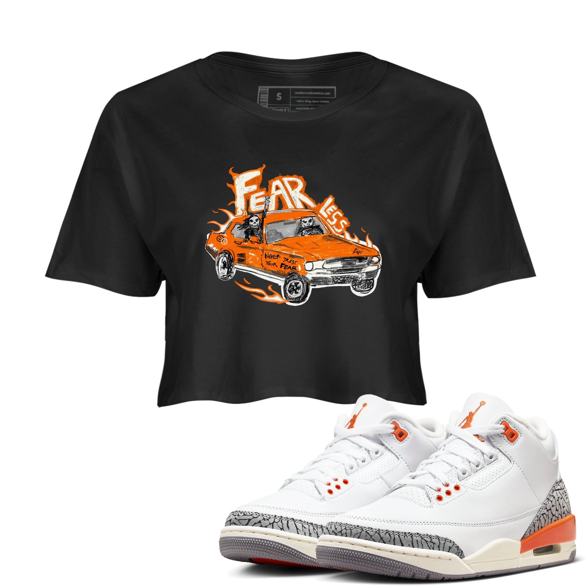 3s Georgia Peach shirt to match jordans Fearless Car sneaker tees Air Jordan 3 Georgia Peach SNRT Sneaker Release Tees Black 1 crop length shirt