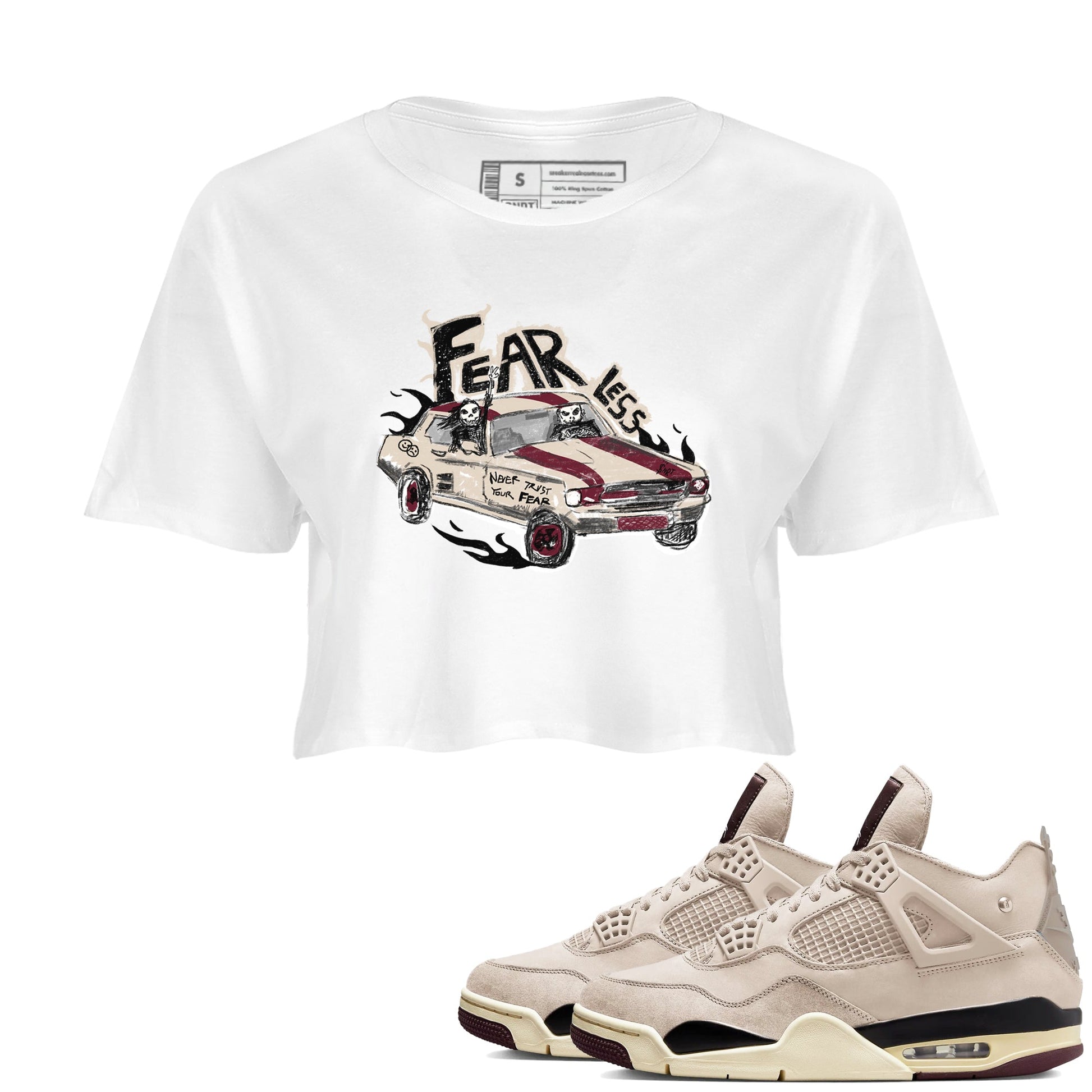 4s A Ma Maniere x Fossil Stone shirts to match jordans Fearless Car sneaker match tees 4s A Ma Maniere x Fossil Stone match shoes to clothes SNRT Sneaker Tees unisex cotton White 1 crop tee