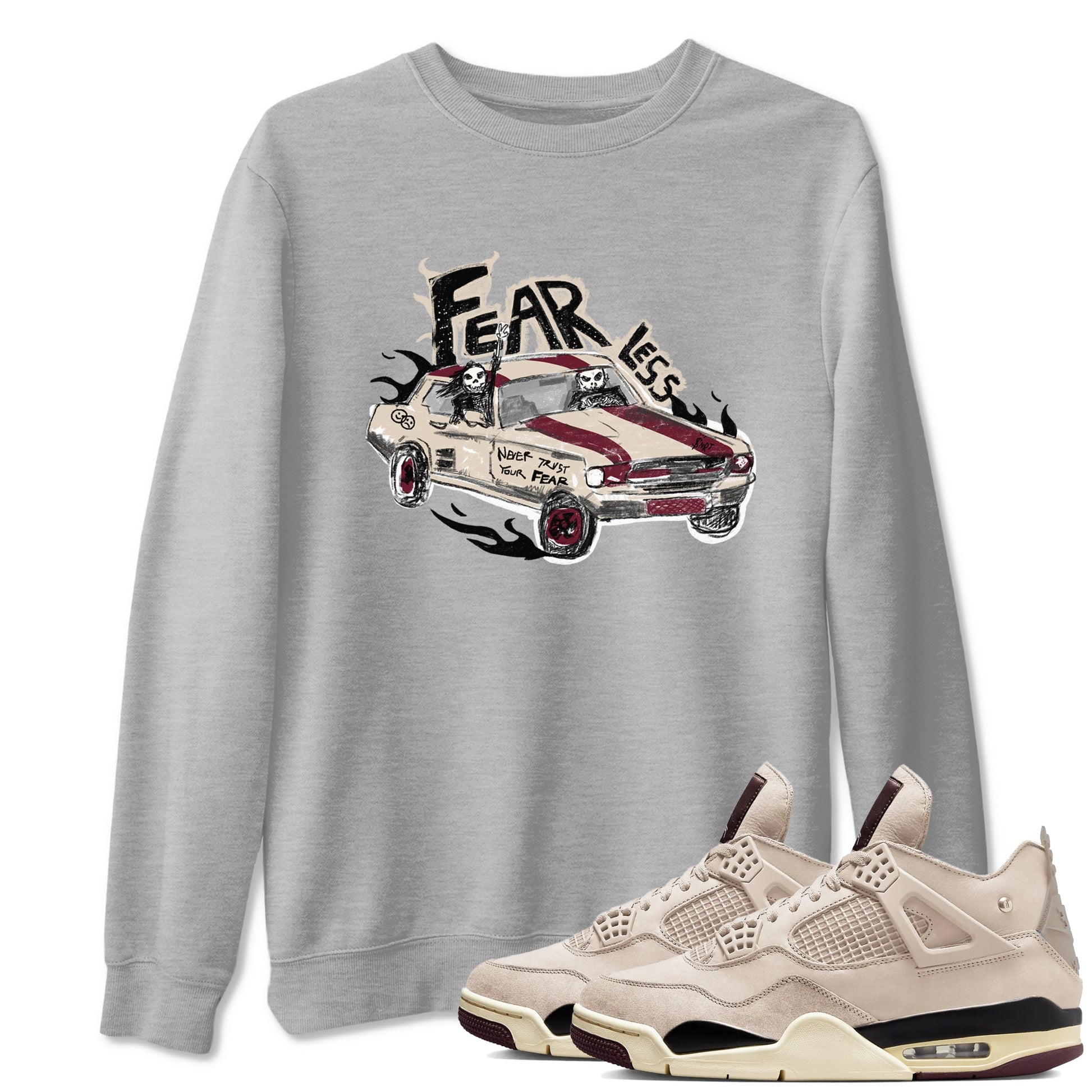4s A Ma Maniere x Fossil Stone shirts to match jordans Fearless Car sneaker match tees 4s A Ma Maniere x Fossil Stone match shoes to clothes SNRT Sneaker Tees unisex cotton Heather Grey 1 shirts