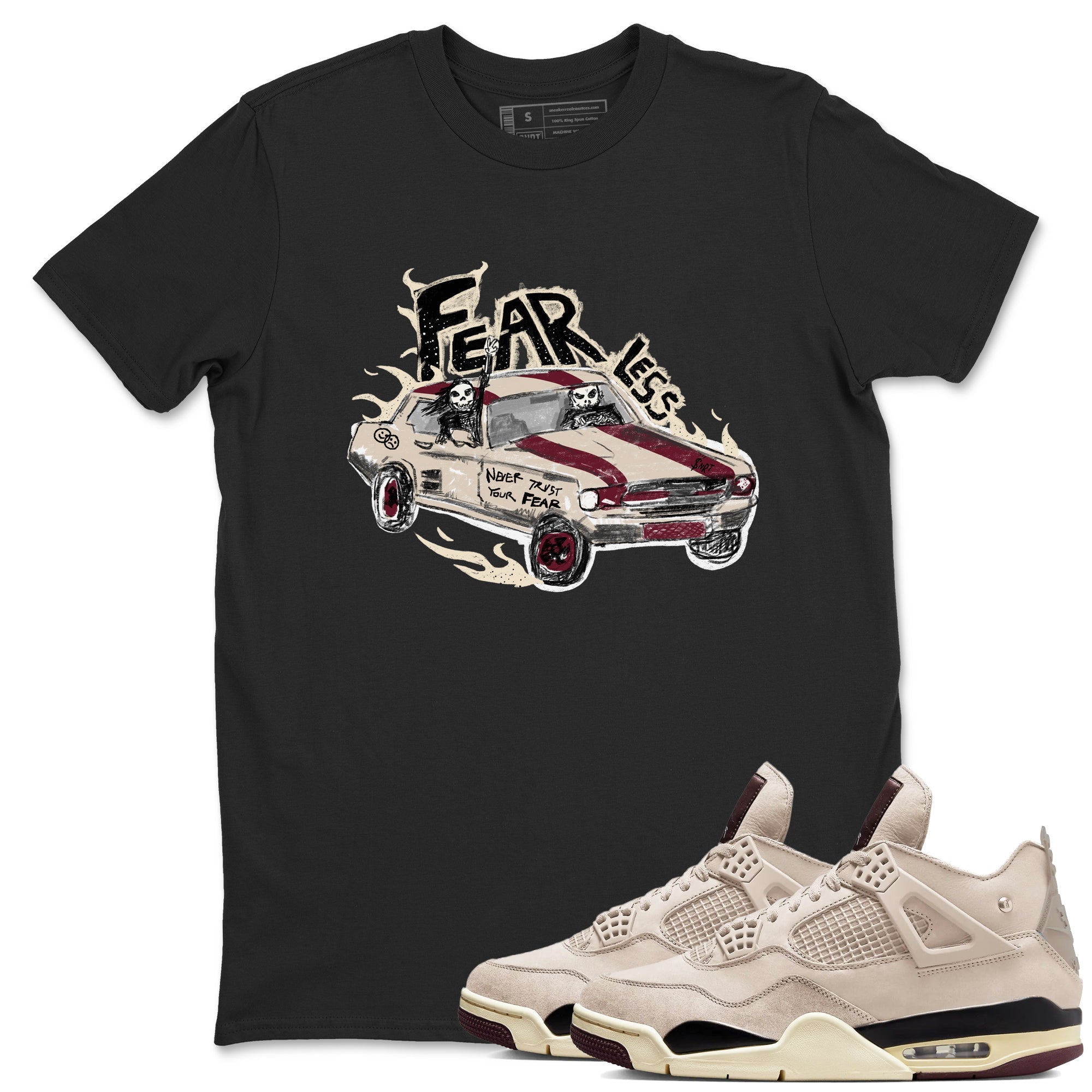 4s A Ma Maniere x Fossil Stone shirts to match jordans Fearless Car sneaker match tees 4s A Ma Maniere x Fossil Stone match shoes to clothes SNRT Sneaker Tees unisex cotton Black 1 shirts
