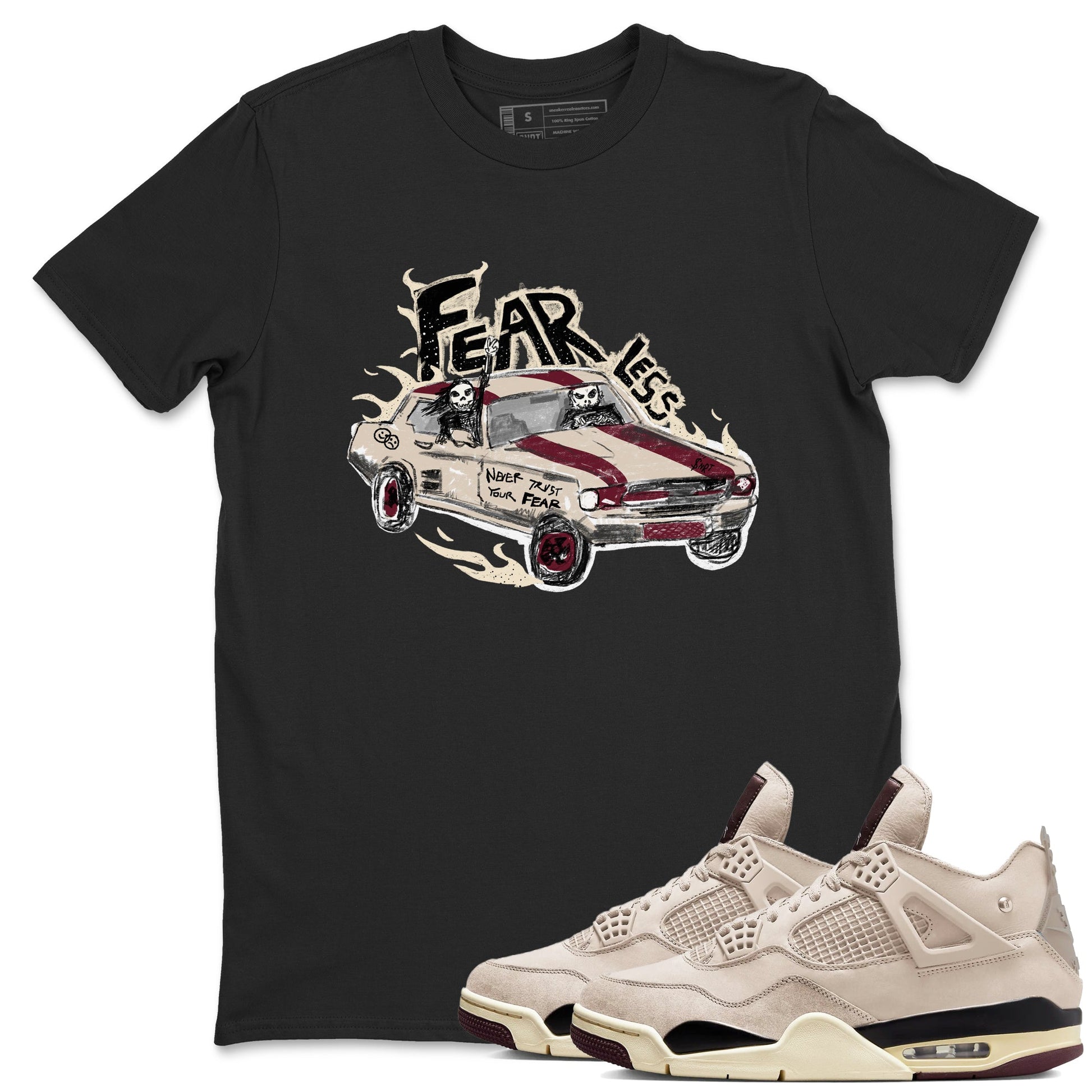 4s A Ma Maniere x Fossil Stone shirts to match jordans Fearless Car sneaker match tees 4s A Ma Maniere x Fossil Stone match shoes to clothes SNRT Sneaker Tees unisex cotton Black 1 shirts