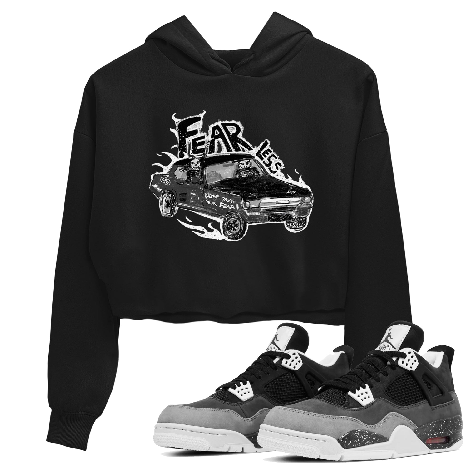 4s Fear shirts to match jordans Fearless Car sneaker match tees Air Jordan 4 Retro Fear match shoes to clothes SNRT Sneaker Tees unisex cotton Black 1 crop tee
