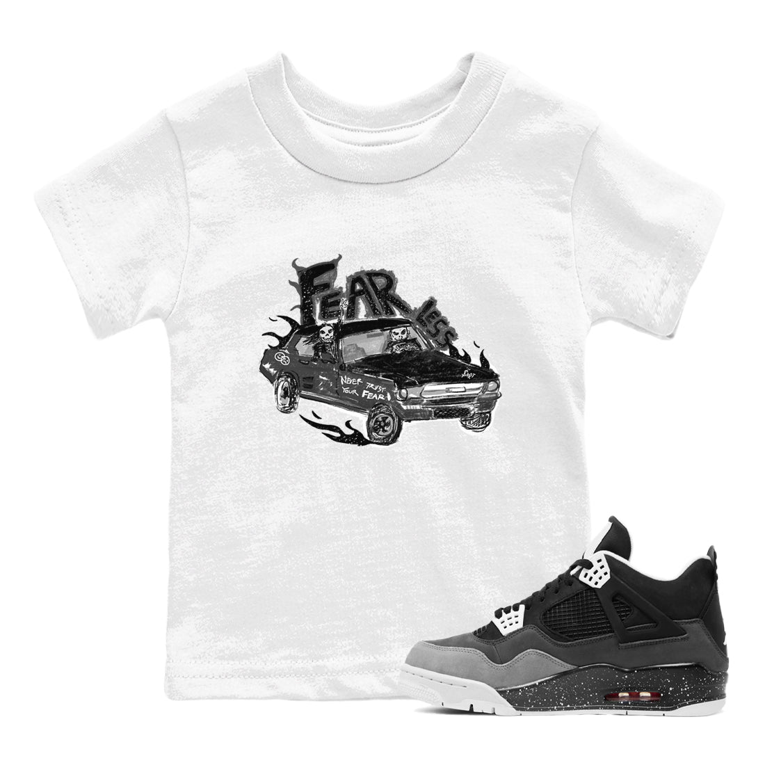 4s Fear shirts to match jordans Fearless Car sneaker match tees Air Jordan 4 Retro Fear match shoes to clothes SNRT Sneaker Tees Youth Baby White 1 tee