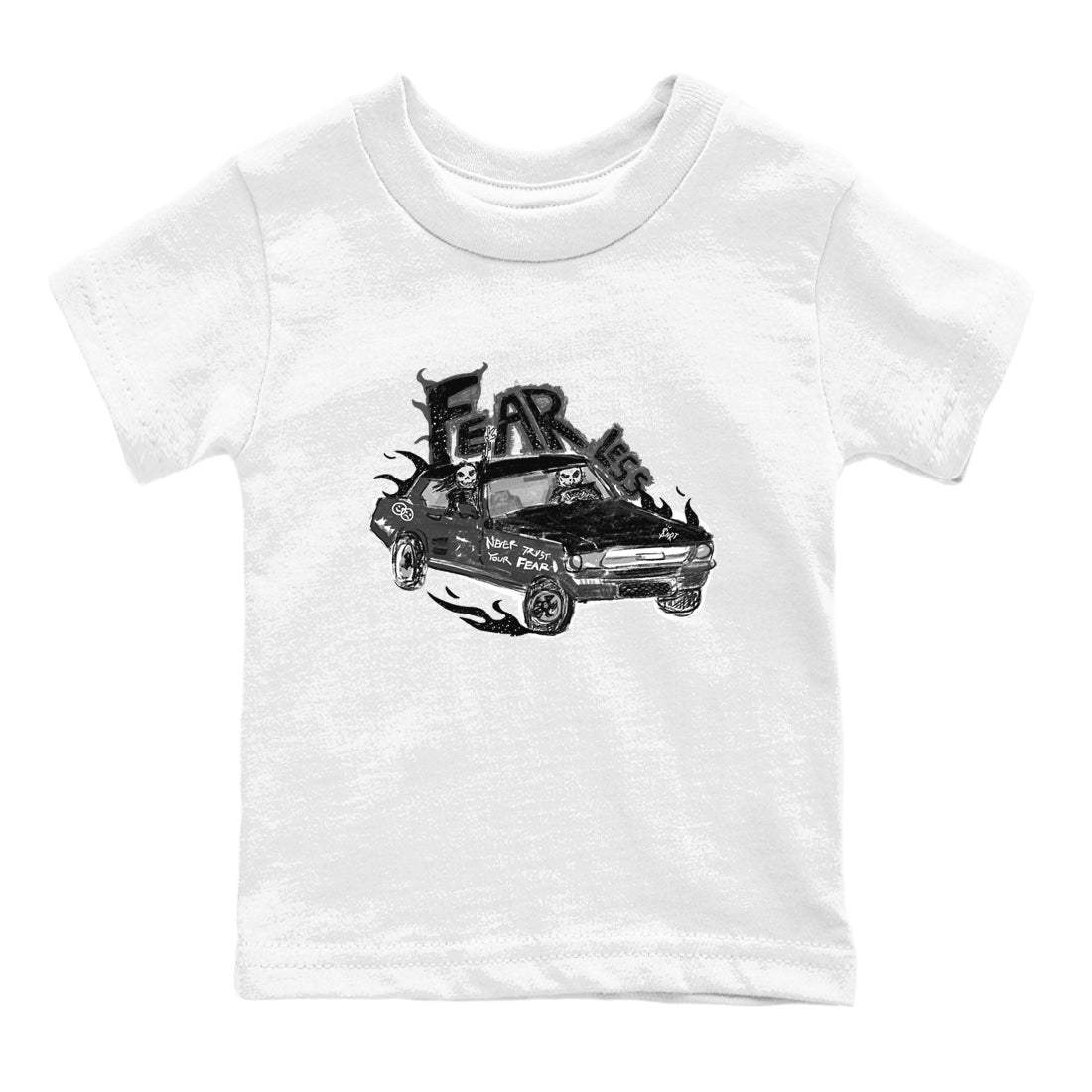 4s Fear shirts to match jordans Fearless Car sneaker match tees Air Jordan 4 Retro Fear match shoes to clothes SNRT Sneaker Tees Youth Baby White 2 tee