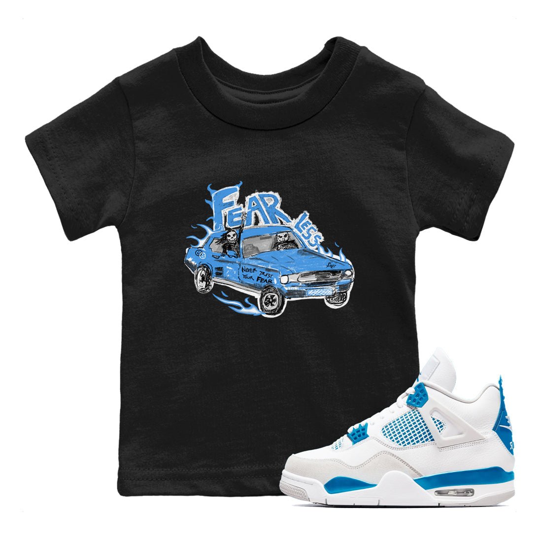 4s Military Blue shirt to match jordans Fearless Car sneaker tees Air Jordan 4 Military Blue SNRT sneaker release tees baby toddler Black 1 cotton Shirt