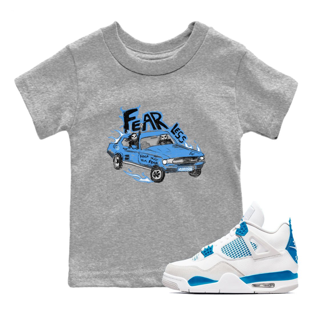 4s Military Blue shirt to match jordans Fearless Car sneaker tees Air Jordan 4 Military Blue SNRT sneaker release tees baby toddler Heather Grey 1 cotton Shirt