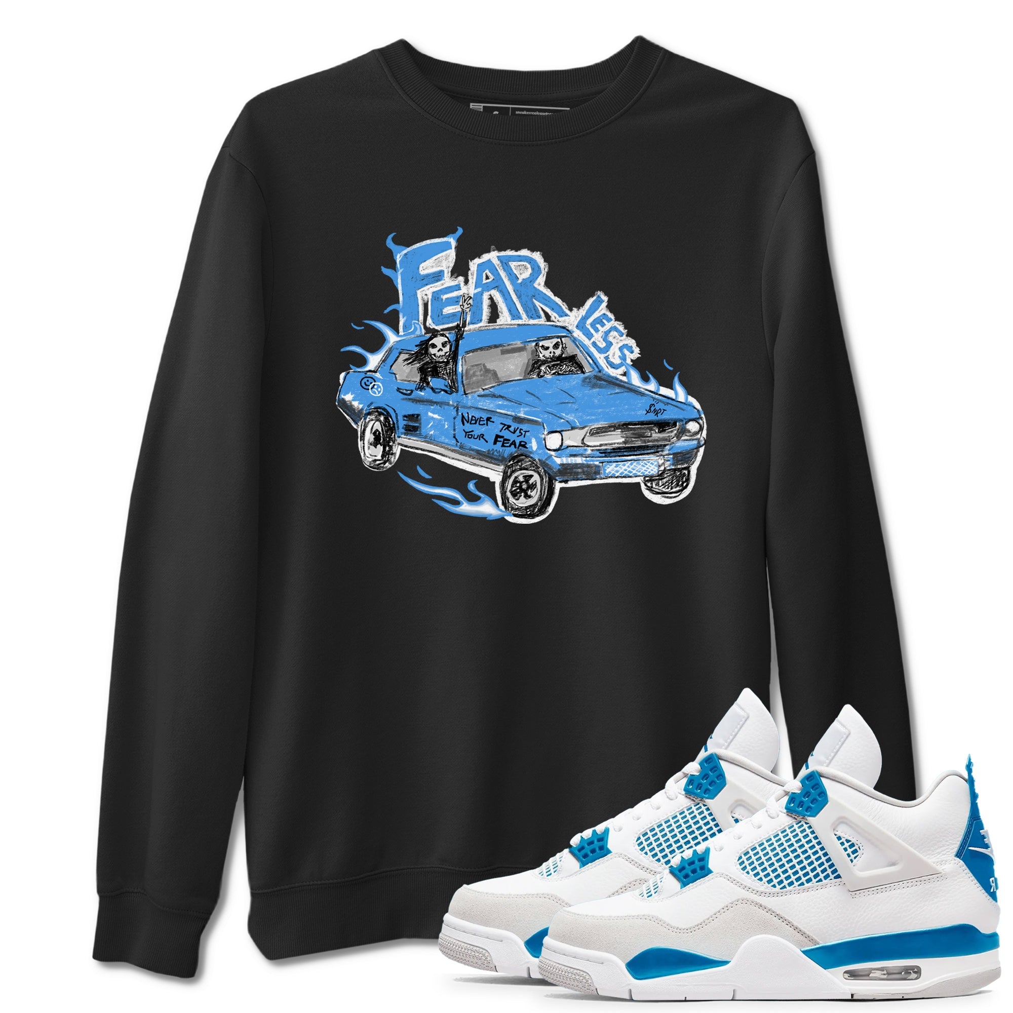 4s Military Blue shirt to match jordans Fearless Car sneaker tees Air Jordan 4 Military Blue SNRT Sneaker Release Tees unisex cotton Black 1 crew neck shirt