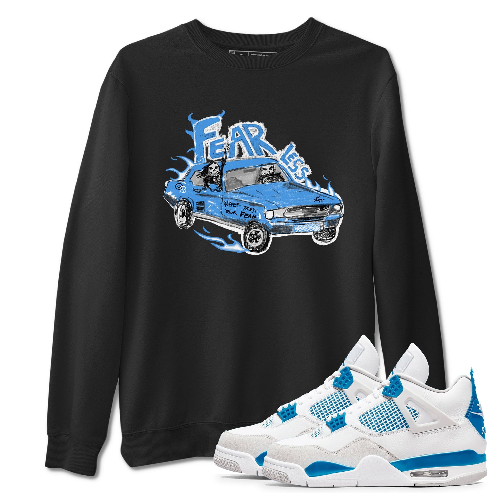 4s Military Blue shirt to match jordans Fearless Car sneaker tees Air Jordan 4 Military Blue SNRT Sneaker Release Tees unisex cotton Black 1 crew neck shirt