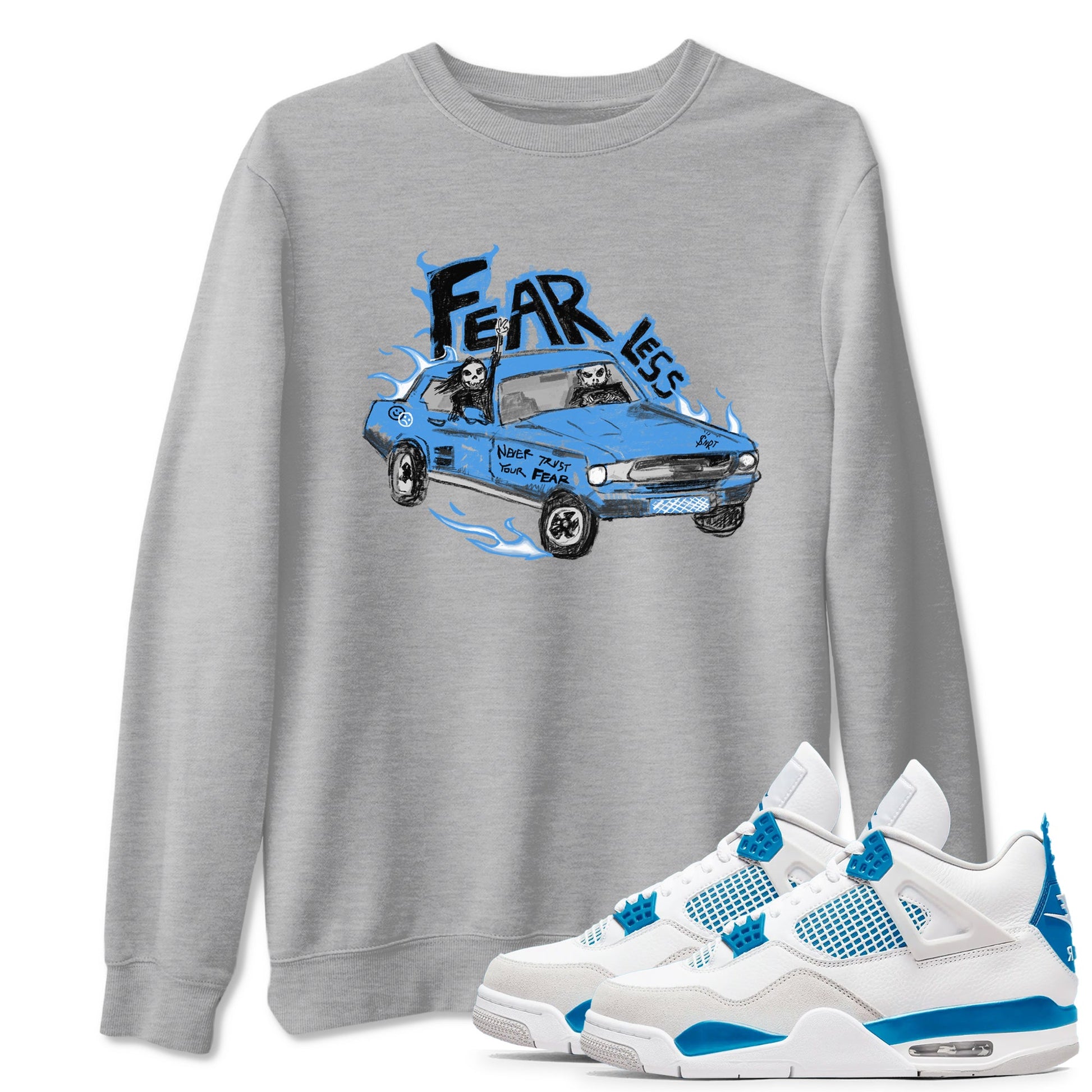 4s Military Blue shirt to match jordans Fearless Car sneaker tees Air Jordan 4 Military Blue SNRT Sneaker Release Tees unisex cotton Heather Grey 1 crew neck shirt