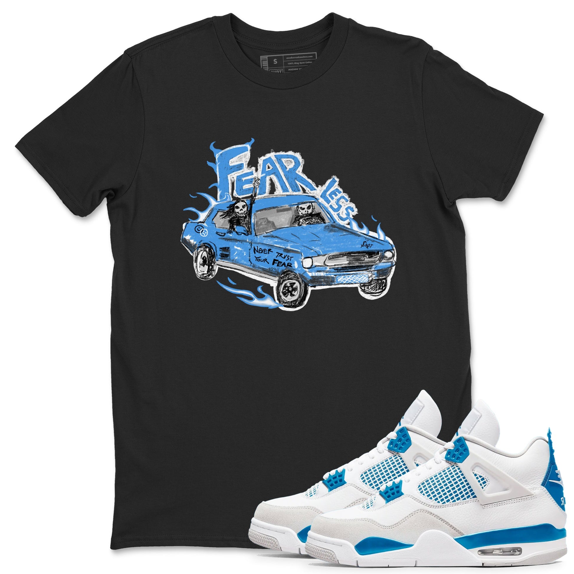 4s Military Blue shirt to match jordans Fearless Car sneaker tees Air Jordan 4 Military Blue SNRT Sneaker Release Tees unisex cotton Black 1 crew neck shirt