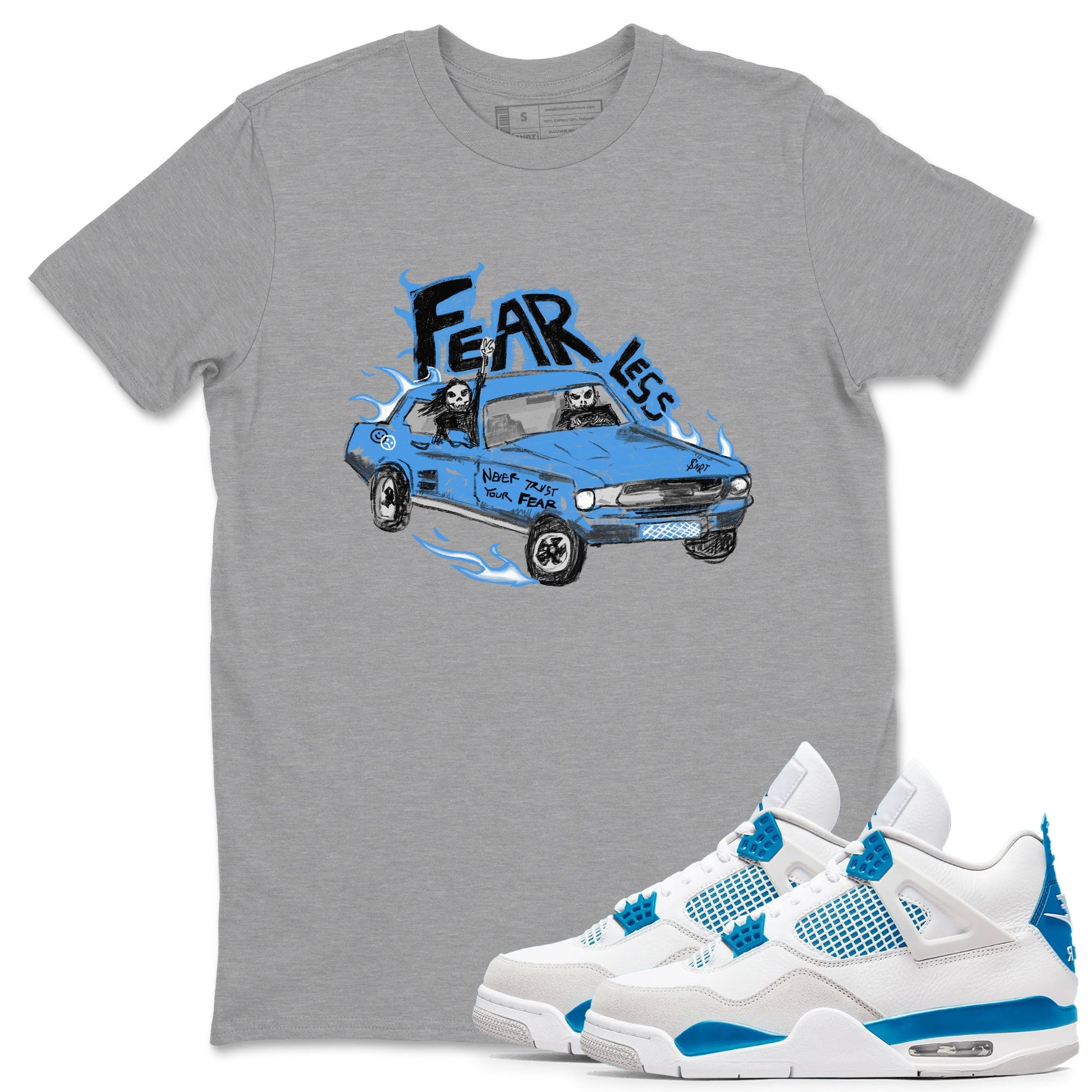 4s Military Blue shirt to match jordans Fearless Car sneaker tees Air Jordan 4 Military Blue SNRT Sneaker Release Tees unisex cotton Heather Grey 1 crew neck shirt