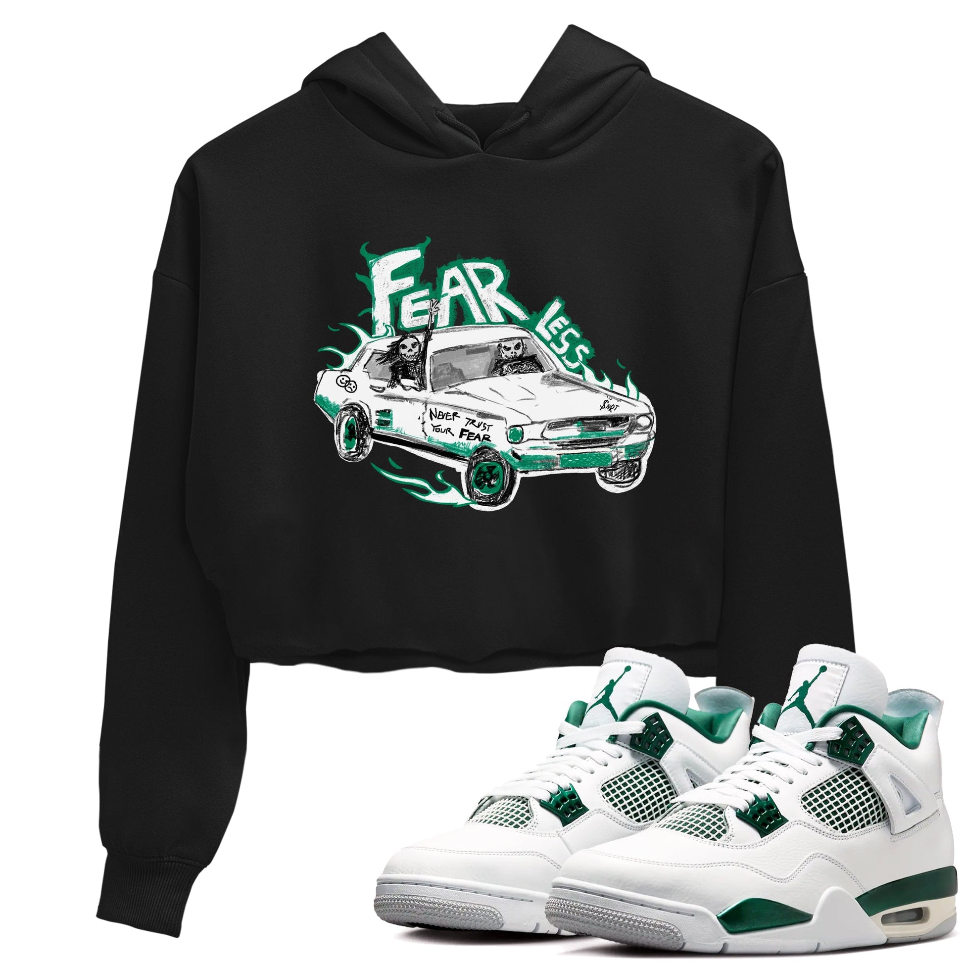 4s Oxidized Green shirts to match jordans Fearless Car sneaker match tees Air Jordan 4 Oxidized Green SNRT Sneaker Tees streetwear brand Black 1 crop tee