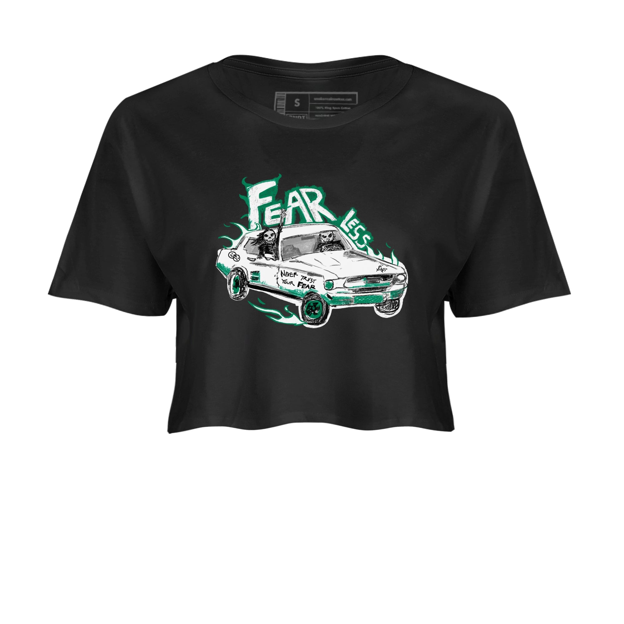 4s Oxidized Green shirts to match jordans Fearless Car sneaker match tees Air Jordan 4 Oxidized Green SNRT Sneaker Tees streetwear brand Black 2 crop tee