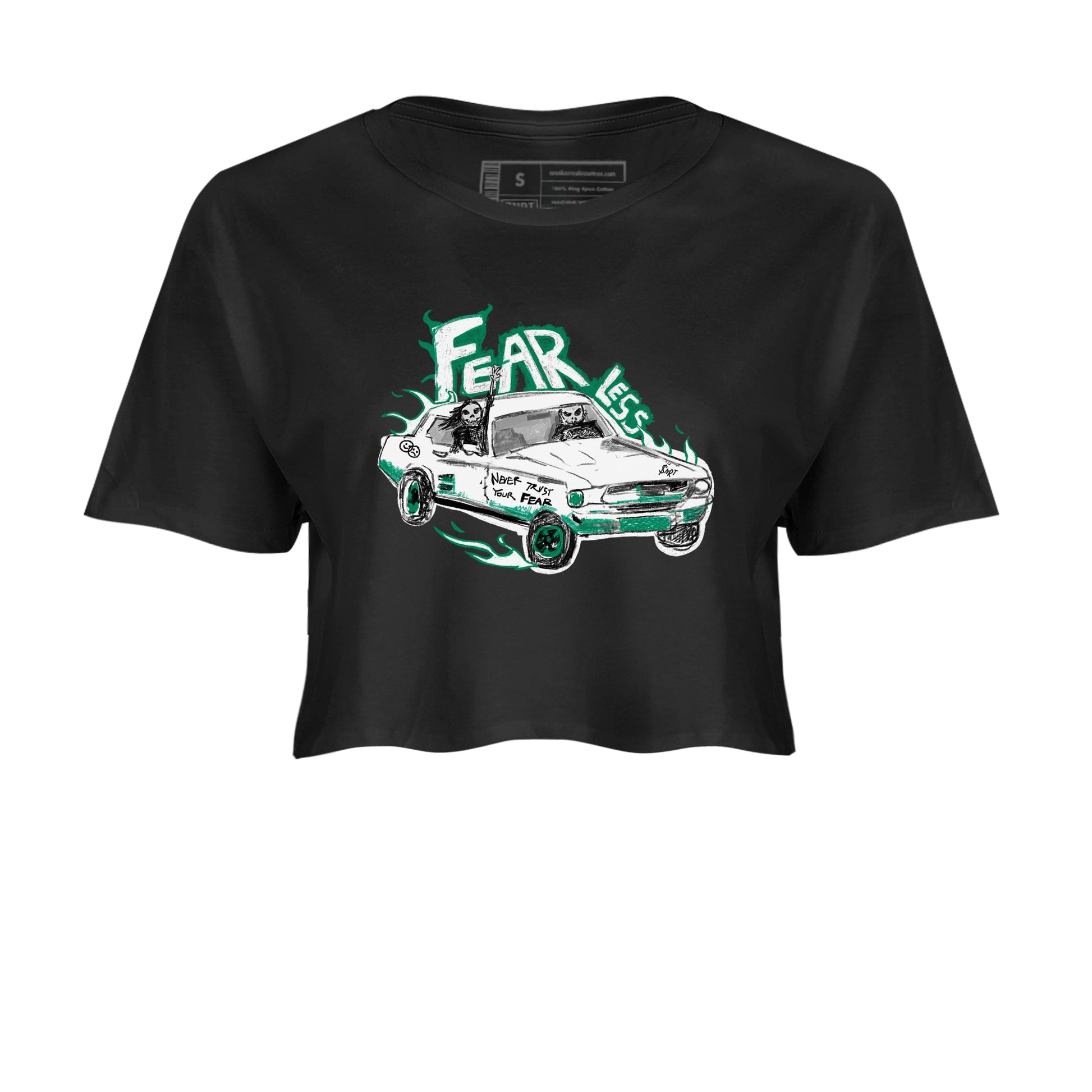 4s Oxidized Green shirts to match jordans Fearless Car sneaker match tees Air Jordan 4 Oxidized Green SNRT Sneaker Tees streetwear brand Black 2 crop tee
