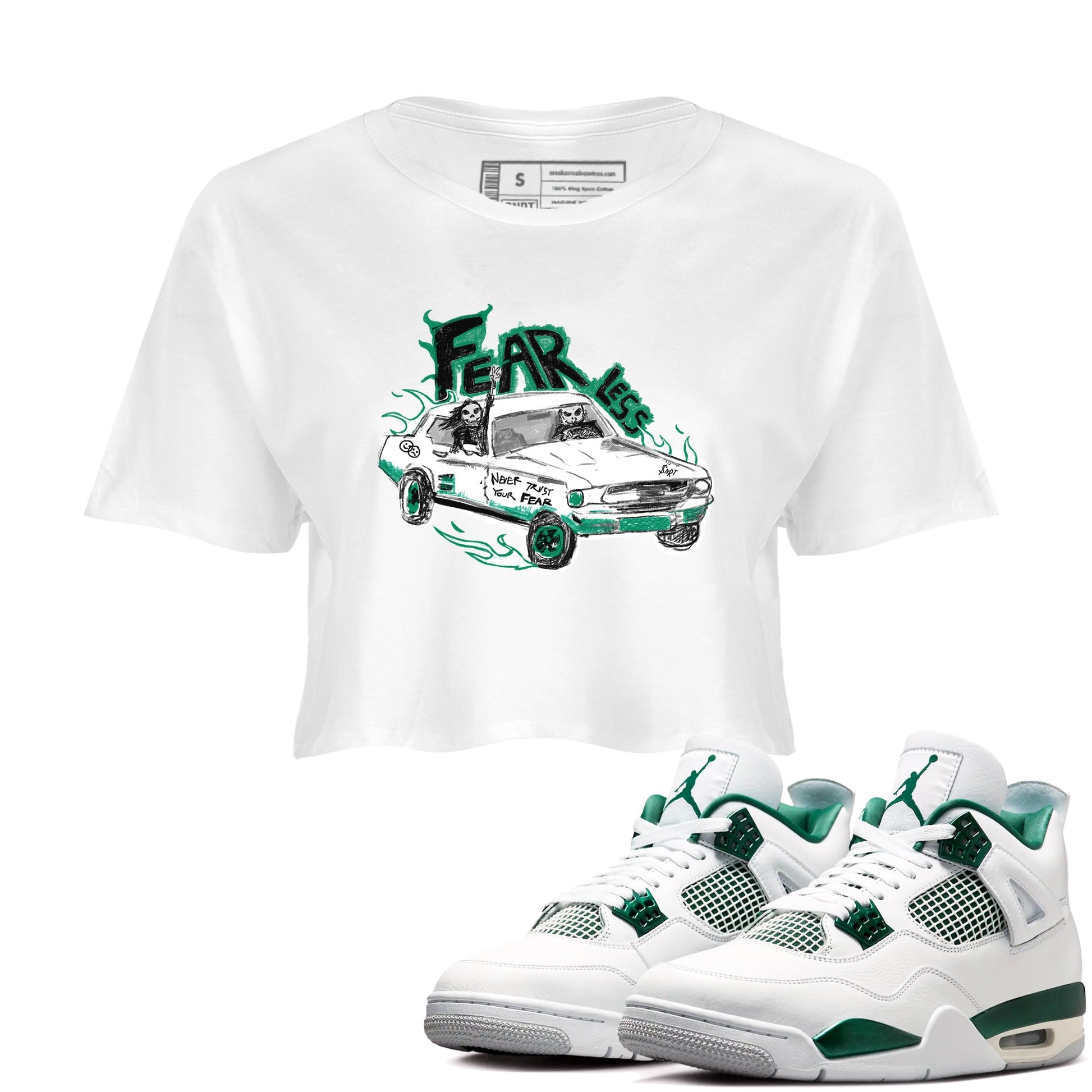 4s Oxidized Green shirts to match jordans Fearless Car sneaker match tees Air Jordan 4 Oxidized Green SNRT Sneaker Tees streetwear brand White 1 crop tee