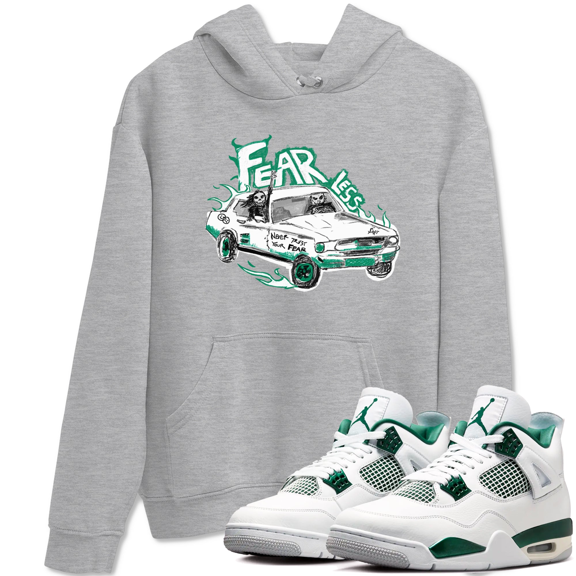 4s Oxidized Green shirts to match jordans Fearless Car sneaker match tees Air Jordan 4 Oxidized Green SNRT Sneaker Tees streetwear brand Heather Grey 1 unisex cotton tee