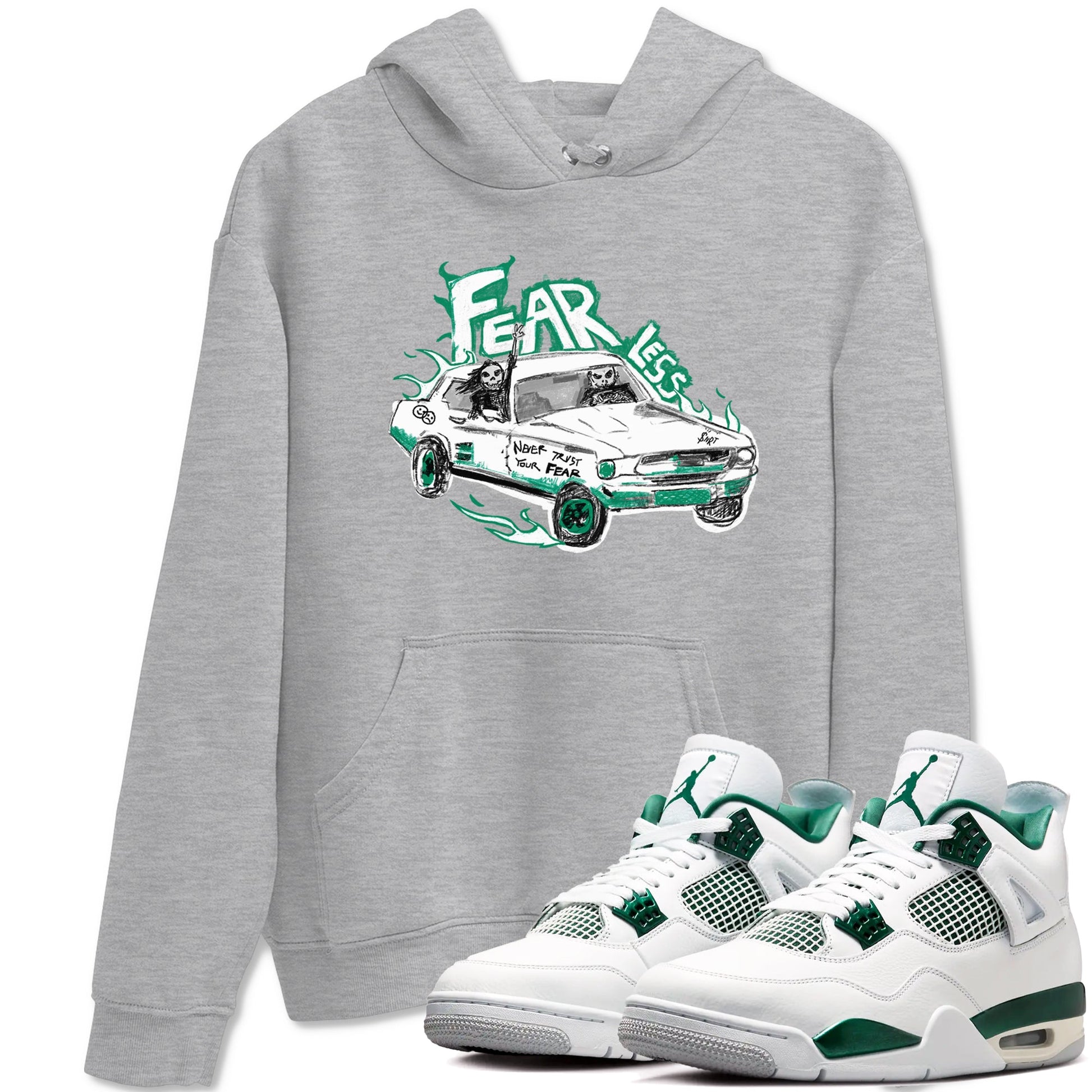 4s Oxidized Green shirts to match jordans Fearless Car sneaker match tees Air Jordan 4 Oxidized Green SNRT Sneaker Tees streetwear brand Heather Grey 1 unisex cotton tee