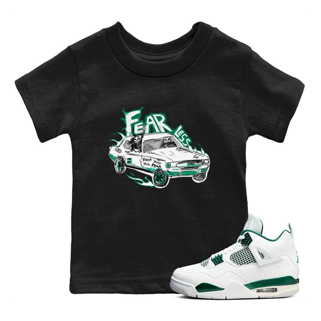 4s Oxidized Green shirts to match jordans Fearless Car sneaker match tees Air Jordan 4 Oxidized Green SNRT Sneaker Tees streetwear brand Baby and Youth Black 1 cotton tee