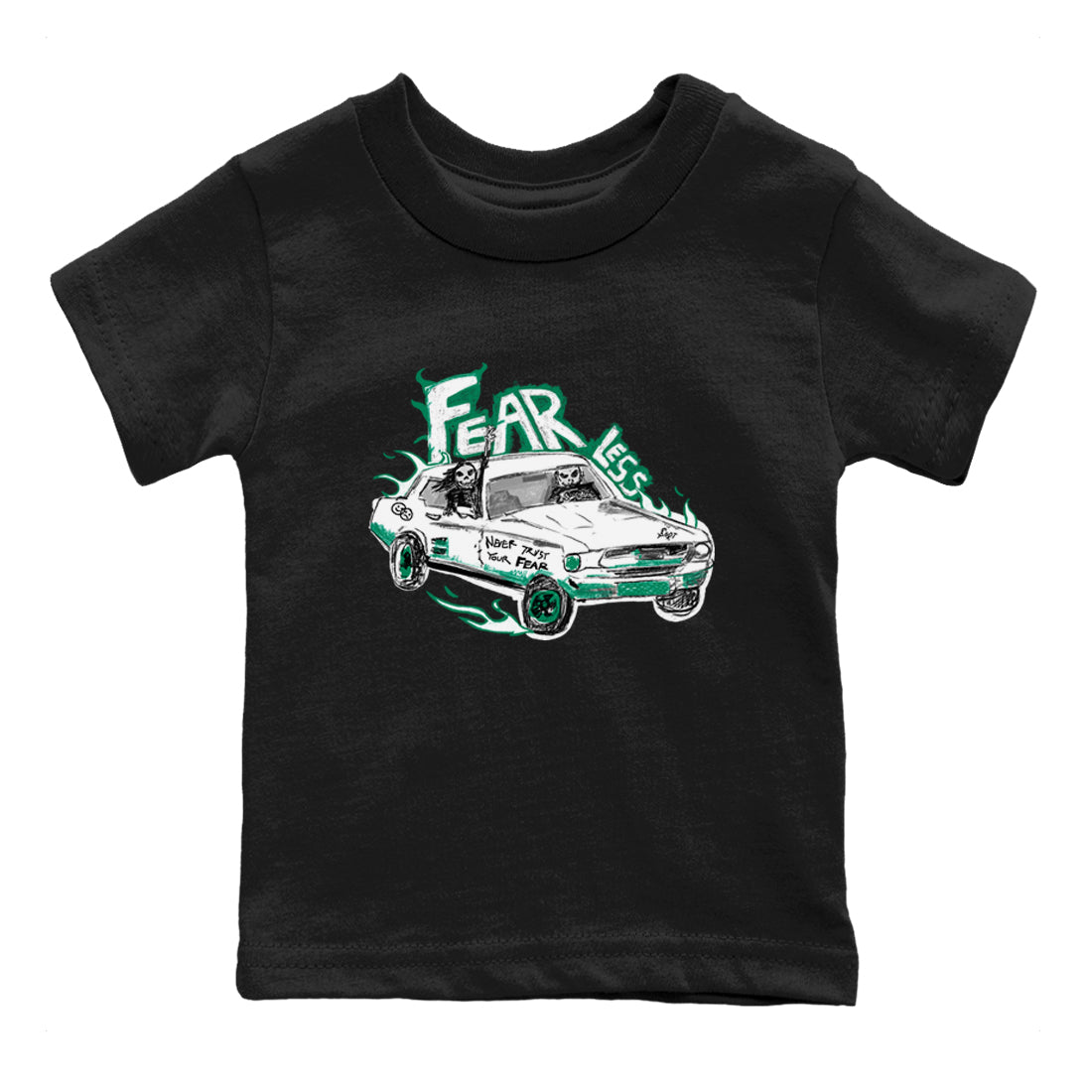 4s Oxidized Green shirts to match jordans Fearless Car sneaker match tees Air Jordan 4 Oxidized Green SNRT Sneaker Tees streetwear brand Baby and Youth Black 2 cotton tee
