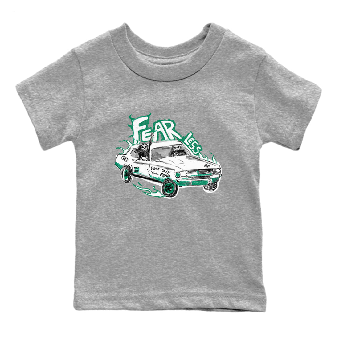 4s Oxidized Green shirts to match jordans Fearless Car sneaker match tees Air Jordan 4 Oxidized Green SNRT Sneaker Tees streetwear brand Baby and Youth Heather Grey 2 cotton tee