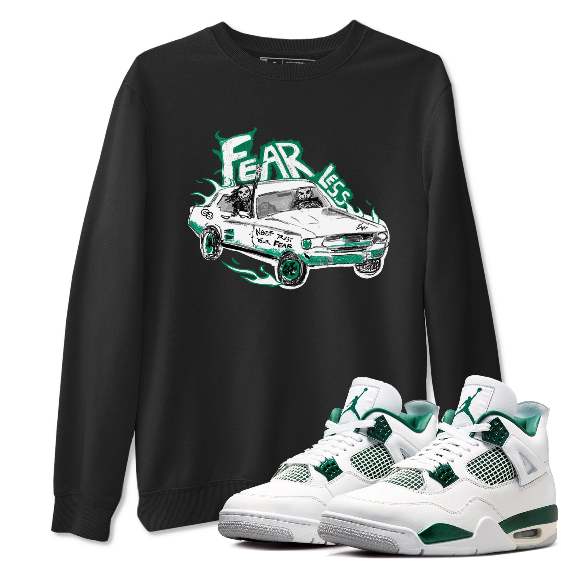4s Oxidized Green shirts to match jordans Fearless Car sneaker match tees Air Jordan 4 Oxidized Green SNRT Sneaker Tees streetwear brand Black 1 unisex cotton tee