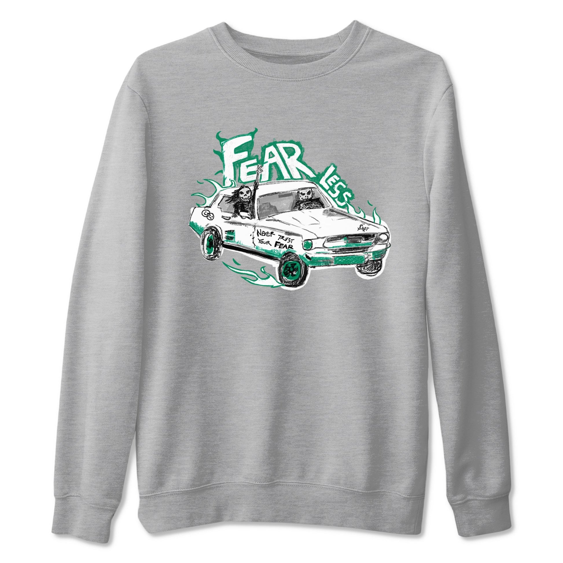 4s Oxidized Green shirts to match jordans Fearless Car sneaker match tees Air Jordan 4 Oxidized Green SNRT Sneaker Tees streetwear brand Heather Grey 2 unisex cotton tee