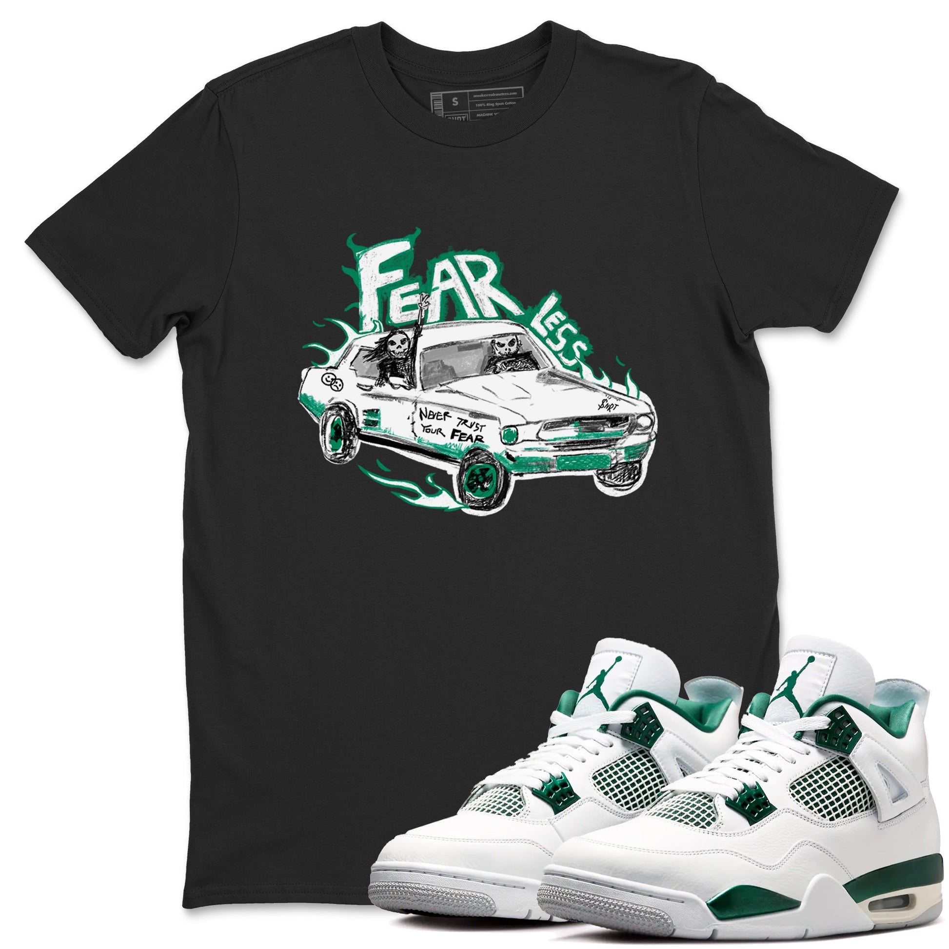 4s Oxidized Green shirts to match jordans Fearless Car sneaker match tees Air Jordan 4 Oxidized Green SNRT Sneaker Tees streetwear brand Black 1 unisex cotton tee