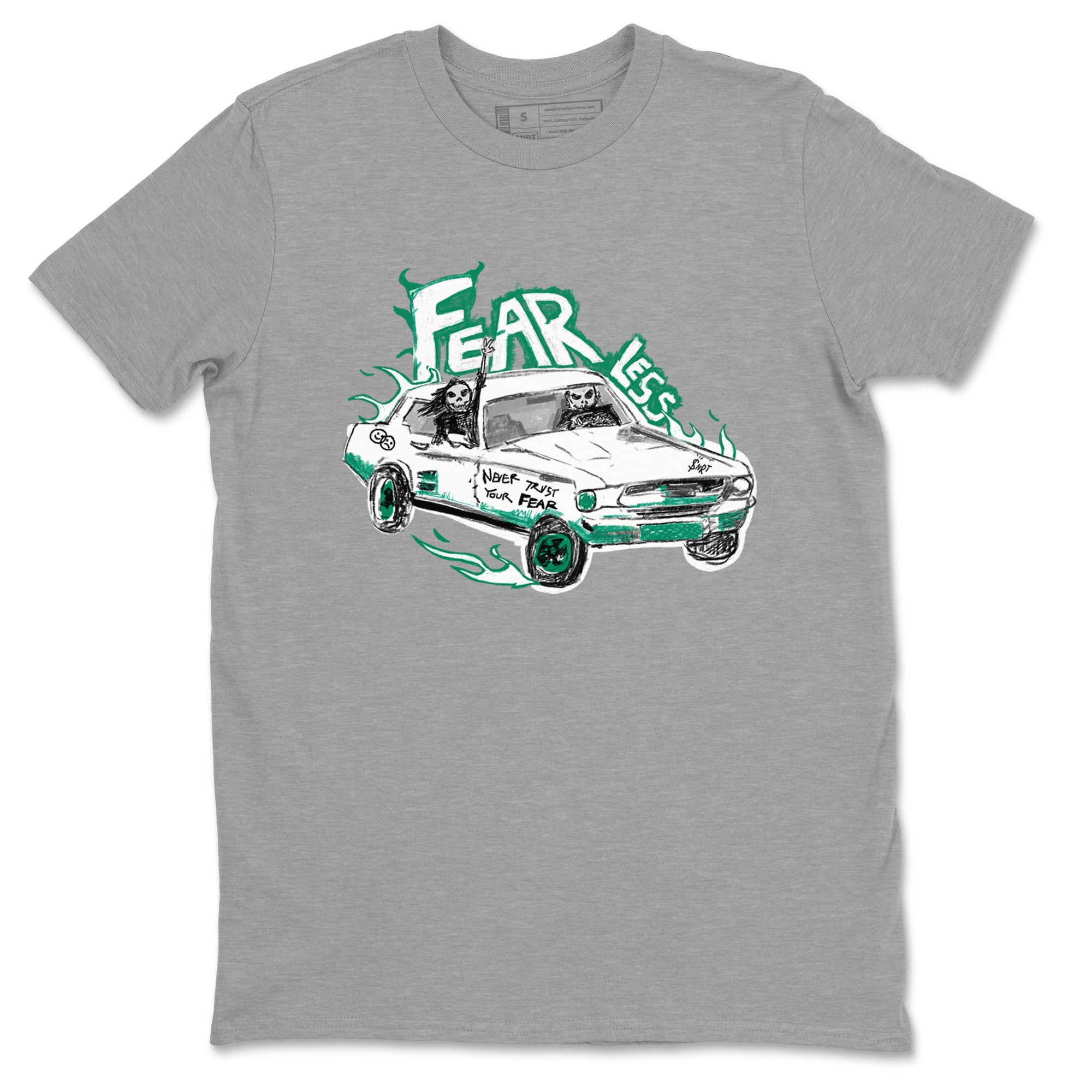 4s Oxidized Green shirts to match jordans Fearless Car sneaker match tees Air Jordan 4 Oxidized Green SNRT Sneaker Tees streetwear brand Heather Grey 2 unisex cotton tee