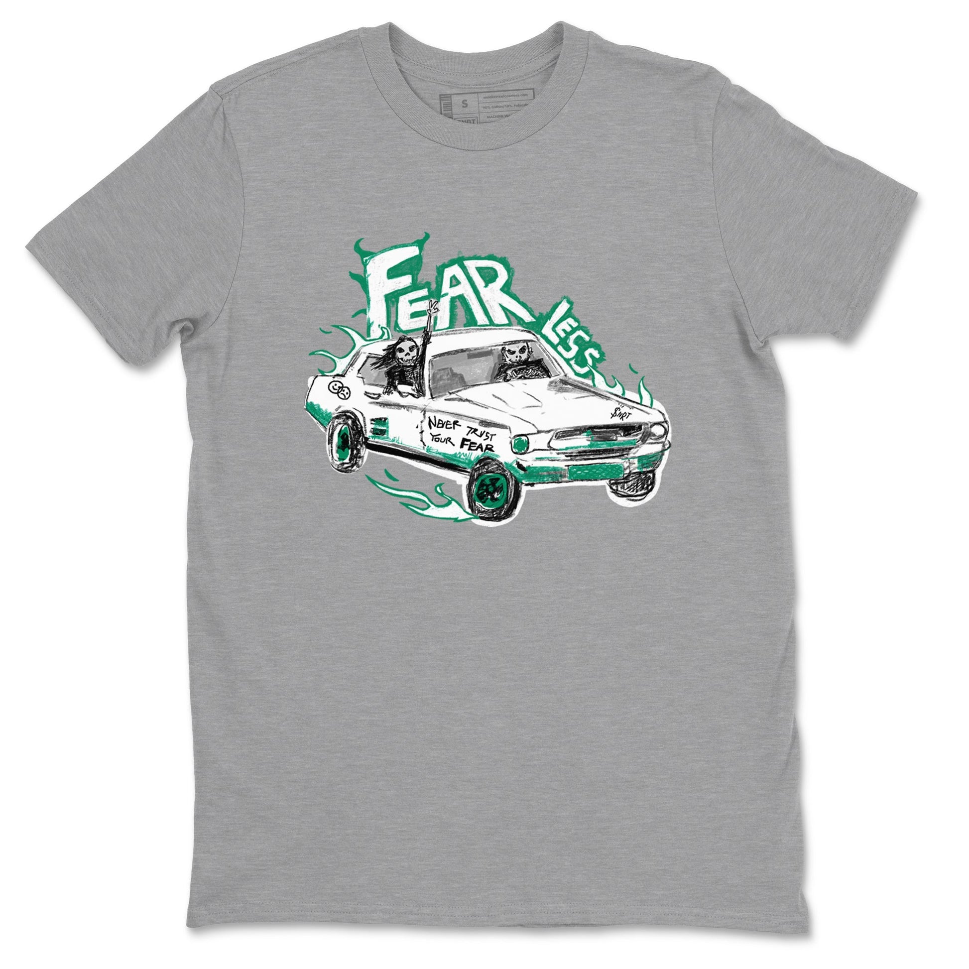 4s Oxidized Green shirts to match jordans Fearless Car sneaker match tees Air Jordan 4 Oxidized Green SNRT Sneaker Tees streetwear brand Heather Grey 2 unisex cotton tee