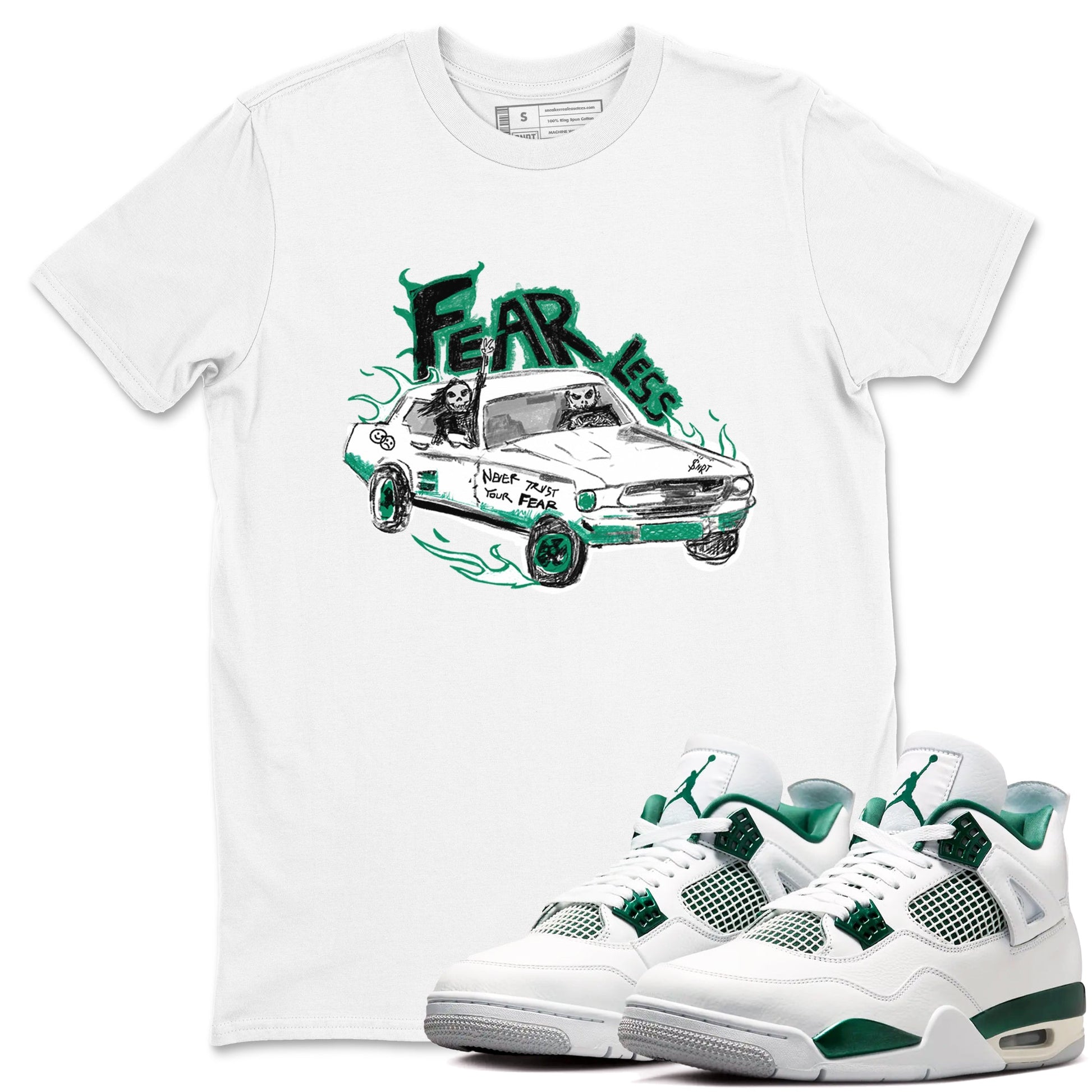4s Oxidized Green shirts to match jordans Fearless Car sneaker match tees Air Jordan 4 Oxidized Green SNRT Sneaker Tees streetwear brand White 1 unisex cotton tee