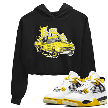 AJ4 Vivid Sulfur shirt to match jordans Fearless Car sneaker tees Air Jordan 4 Vivid Sulfur SNRT Sneaker Release Tees Black 1 crop length shirt