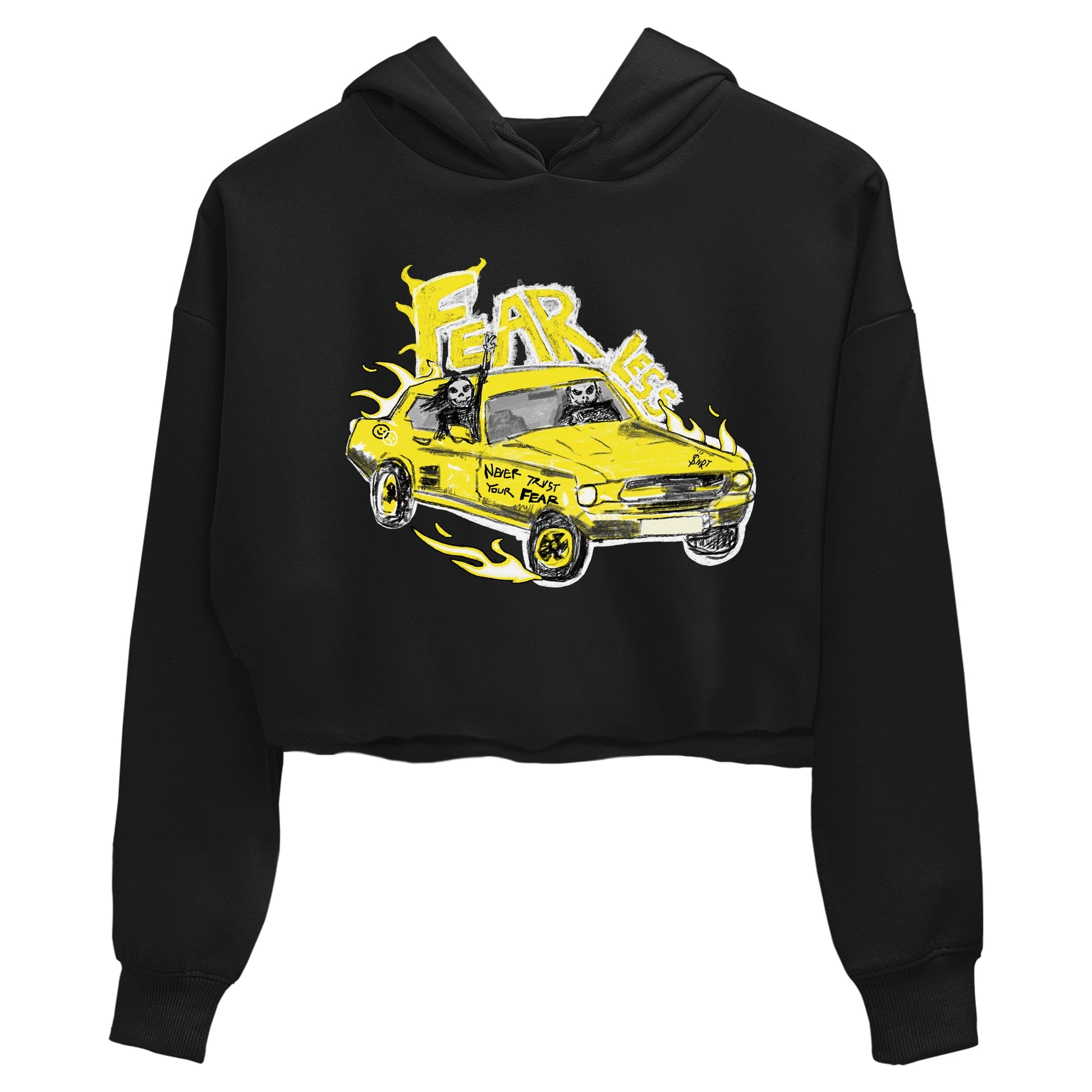 AJ4 Vivid Sulfur shirt to match jordans Fearless Car sneaker tees Air Jordan 4 Vivid Sulfur SNRT Sneaker Release Tees Black 2 crop length shirt