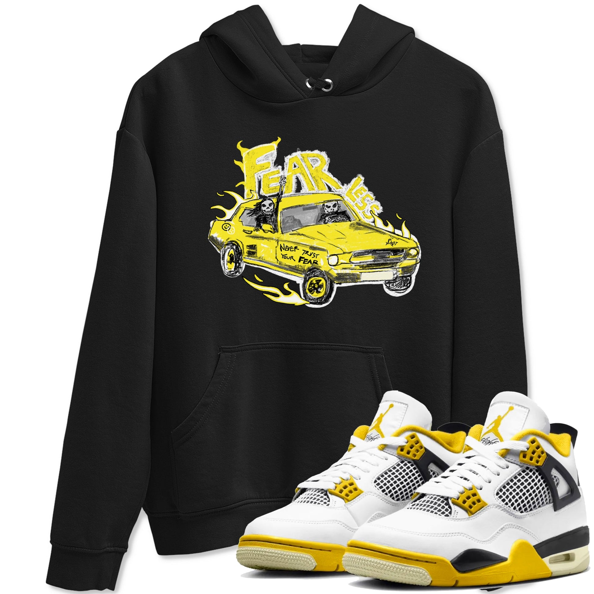 AJ4 Vivid Sulfur shirt to match jordans Fearless Car sneaker tees Air Jordan 4 Vivid Sulfur SNRT Sneaker Release Tees unisex cotton Black 1 crew neck shirt