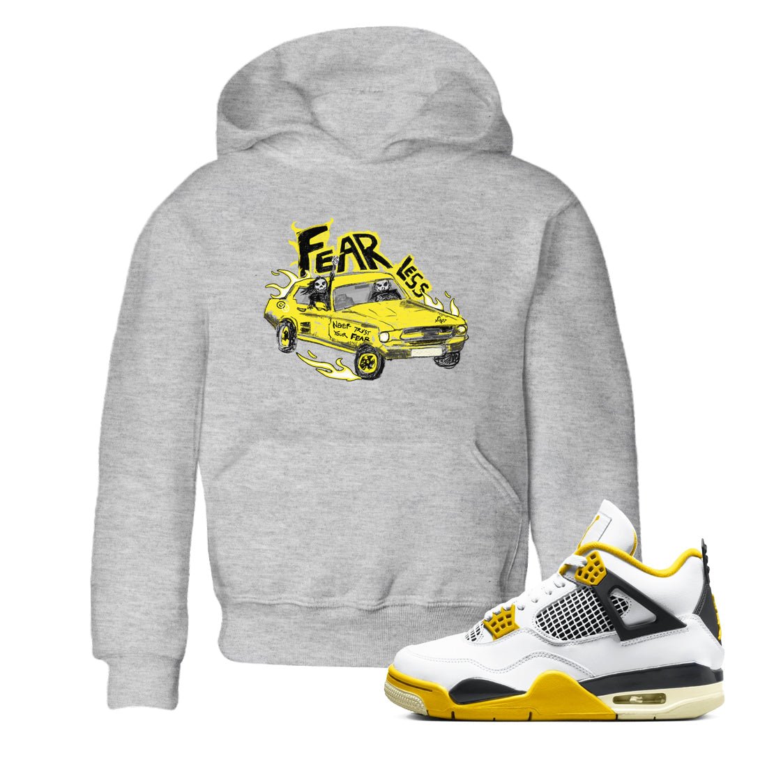 AJ4 Vivid Sulfur shirt to match jordans Fearless Car sneaker tees Air Jordan 4 Vivid Sulfur SNRT sneaker release tees baby toddler Heather Grey 1 cotton Shirt