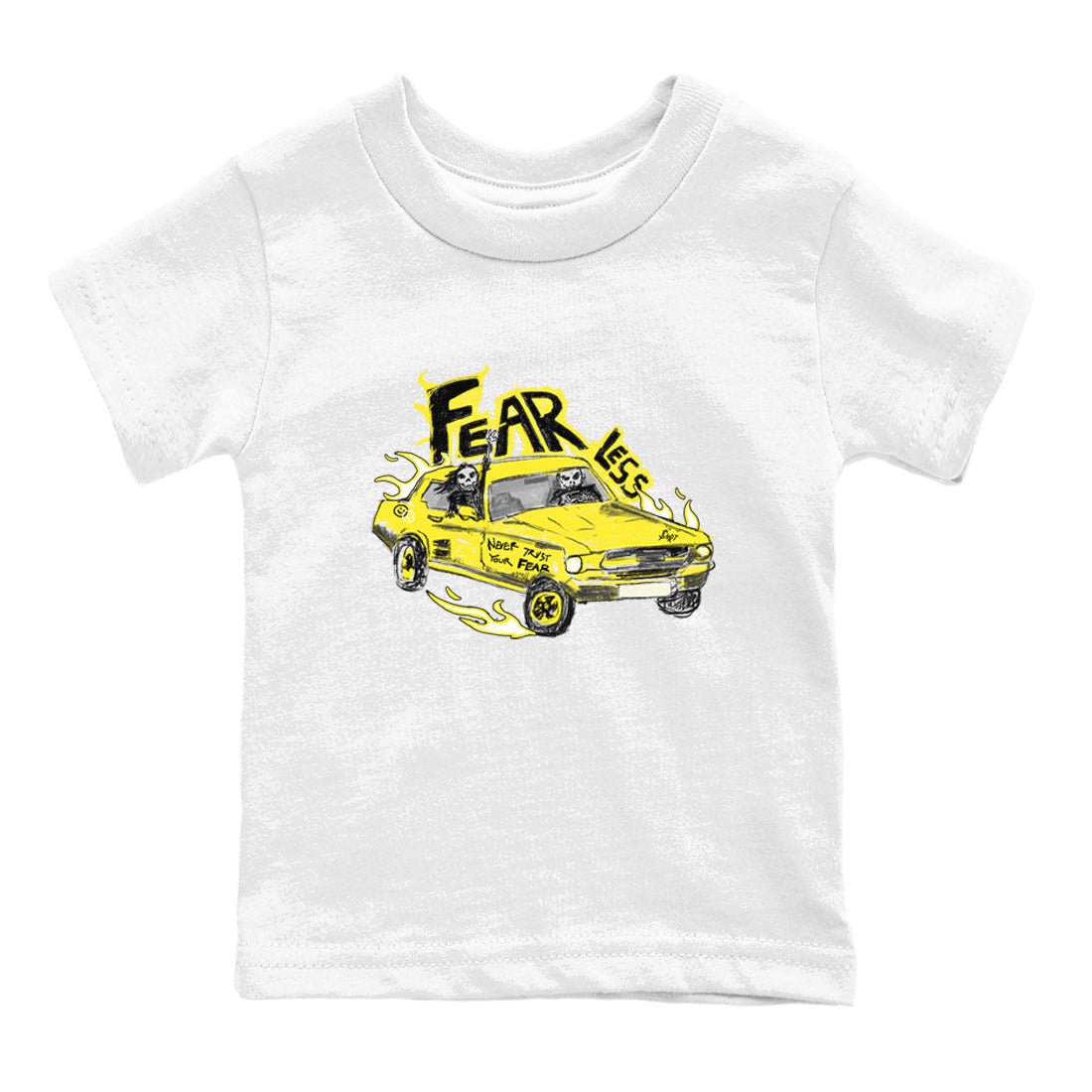 AJ4 Vivid Sulfur shirt to match jordans Fearless Car sneaker tees Air Jordan 4 Vivid Sulfur SNRT sneaker release tees baby toddler White 2 cotton Shirt