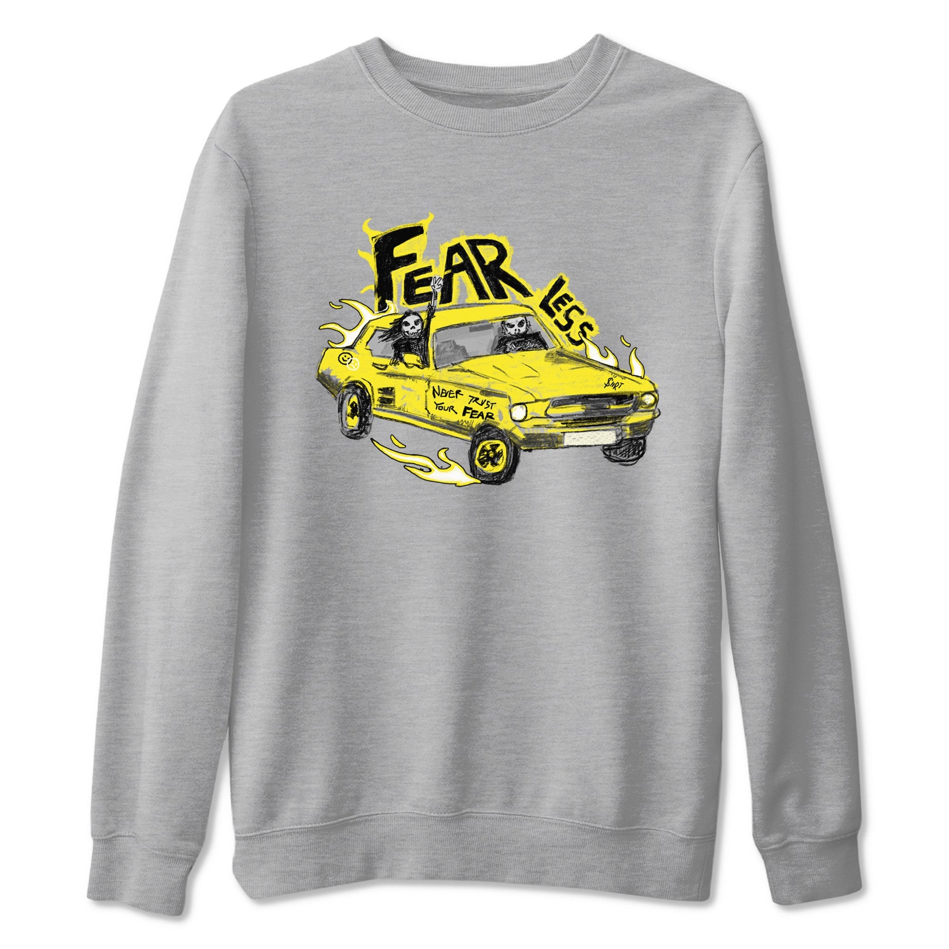 AJ4 Vivid Sulfur shirt to match jordans Fearless Car sneaker tees Air Jordan 4 Vivid Sulfur SNRT Sneaker Release Tees unisex cotton Heather Grey 2 crew neck shirt