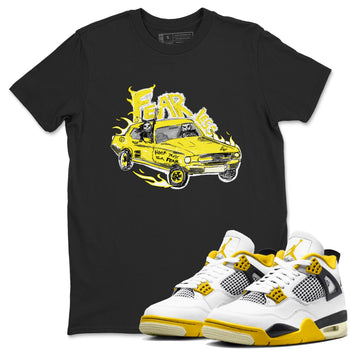 AJ4 Vivid Sulfur shirt to match jordans Fearless Car sneaker tees Air Jordan 4 Vivid Sulfur SNRT Sneaker Release Tees unisex cotton Black 1 crew neck shirt