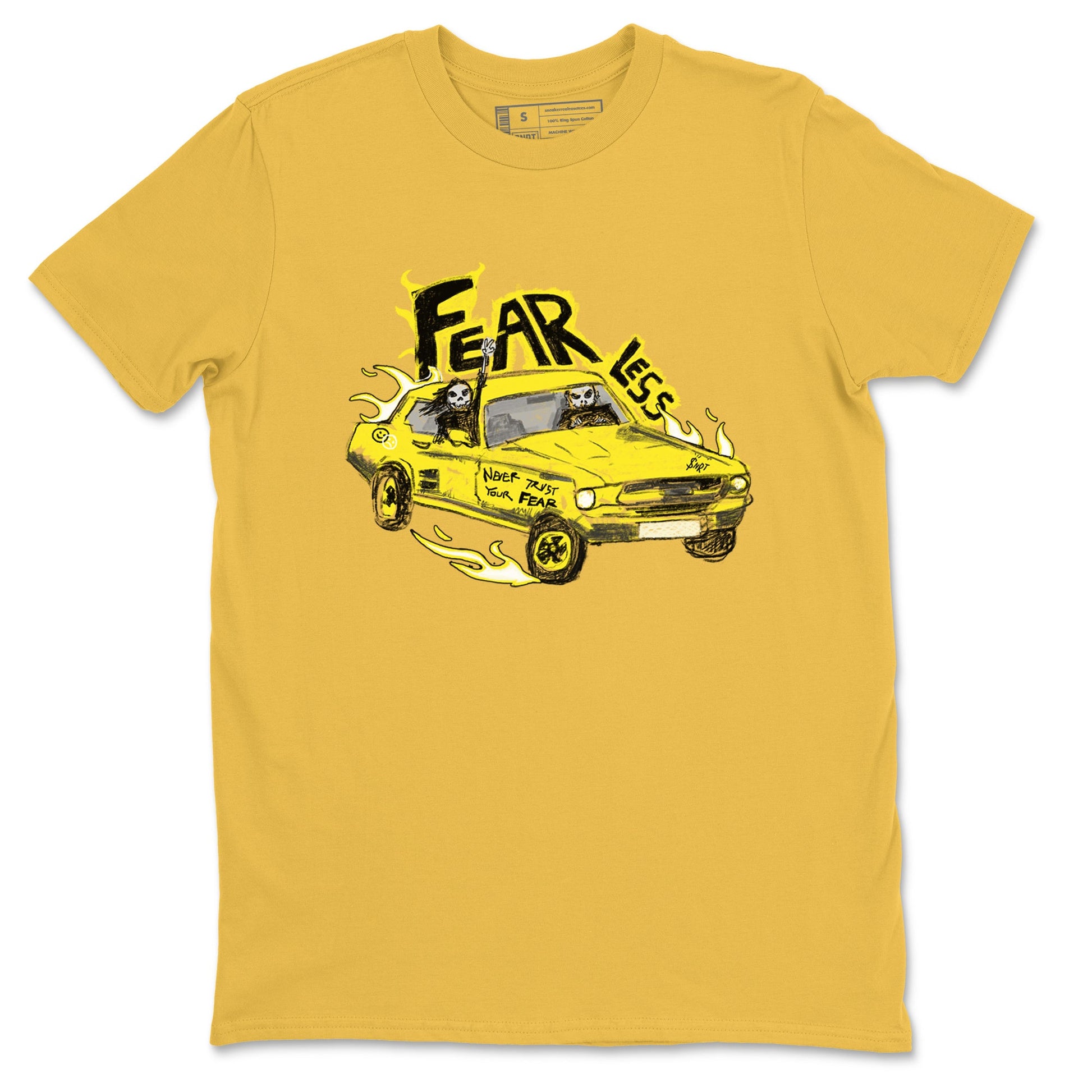 AJ4 Vivid Sulfur shirt to match jordans Fearless Car sneaker tees Air Jordan 4 Vivid Sulfur SNRT Sneaker Release Tees unisex cotton Daisy 2 crew neck shirt
