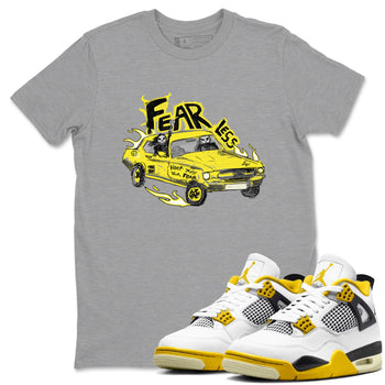 AJ4 Vivid Sulfur shirt to match jordans Fearless Car sneaker tees Air Jordan 4 Vivid Sulfur SNRT Sneaker Release Tees unisex cotton Heather Grey 1 crew neck shirt