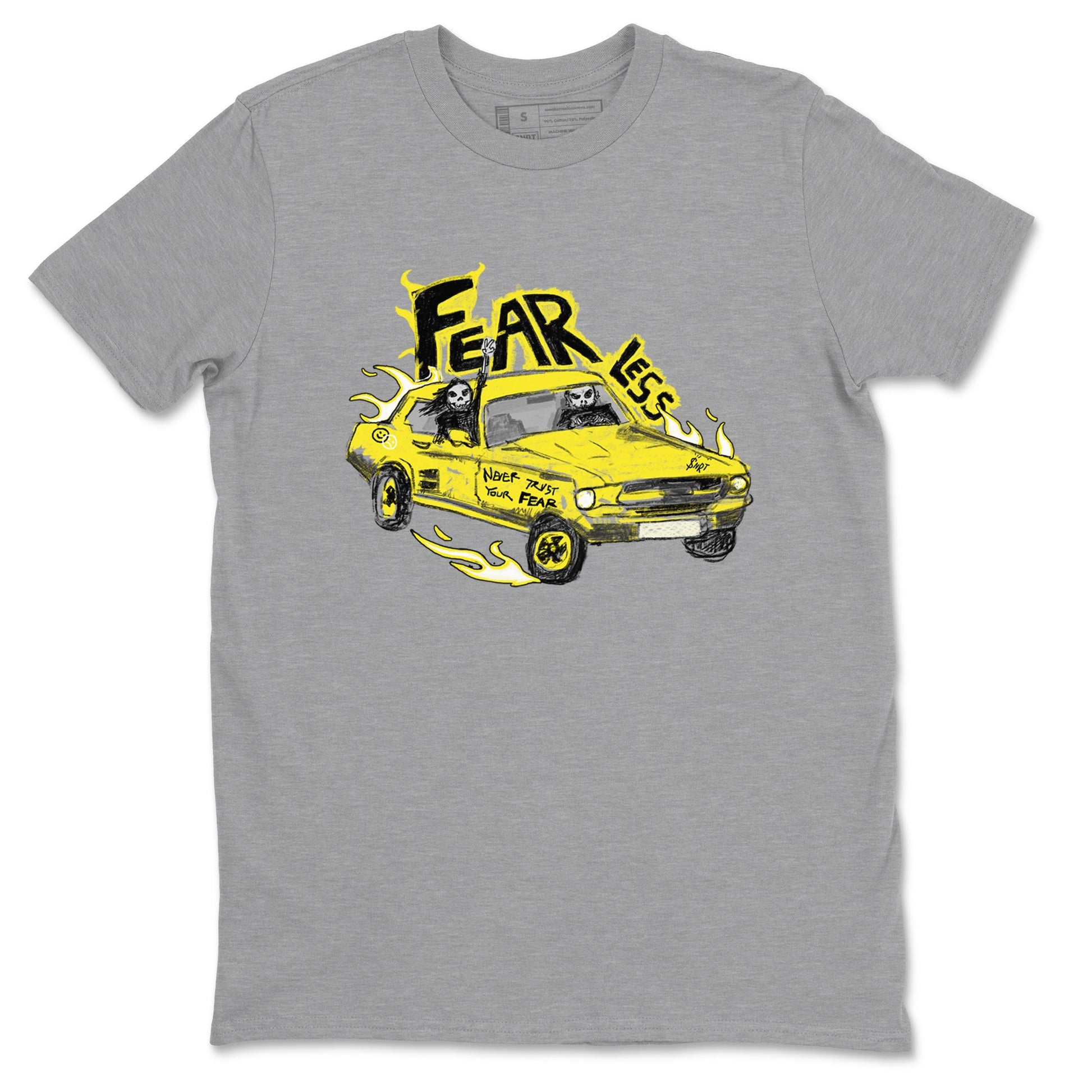 AJ4 Vivid Sulfur shirt to match jordans Fearless Car sneaker tees Air Jordan 4 Vivid Sulfur SNRT Sneaker Release Tees unisex cotton Heather Grey 2 crew neck shirt