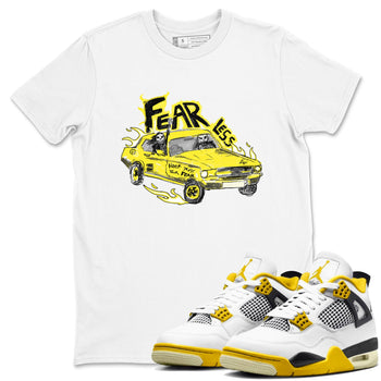 AJ4 Vivid Sulfur shirt to match jordans Fearless Car sneaker tees Air Jordan 4 Vivid Sulfur SNRT Sneaker Release Tees unisex cotton White 1 crew neck shirt