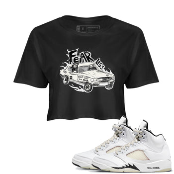 5s Sail shirt to match jordans Fearless Car sneaker tees Air Jordan 5 Sail SNRT Sneaker Release Tees Black 1 crop length shirt