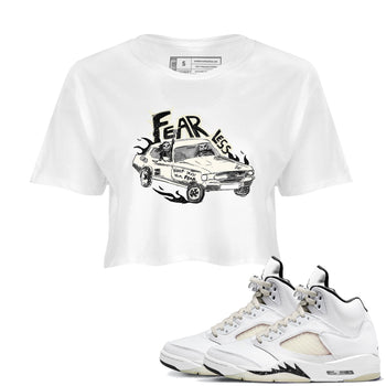 5s Sail shirt to match jordans Fearless Car sneaker tees Air Jordan 5 Sail SNRT Sneaker Release Tees White 1 crop length shirt
