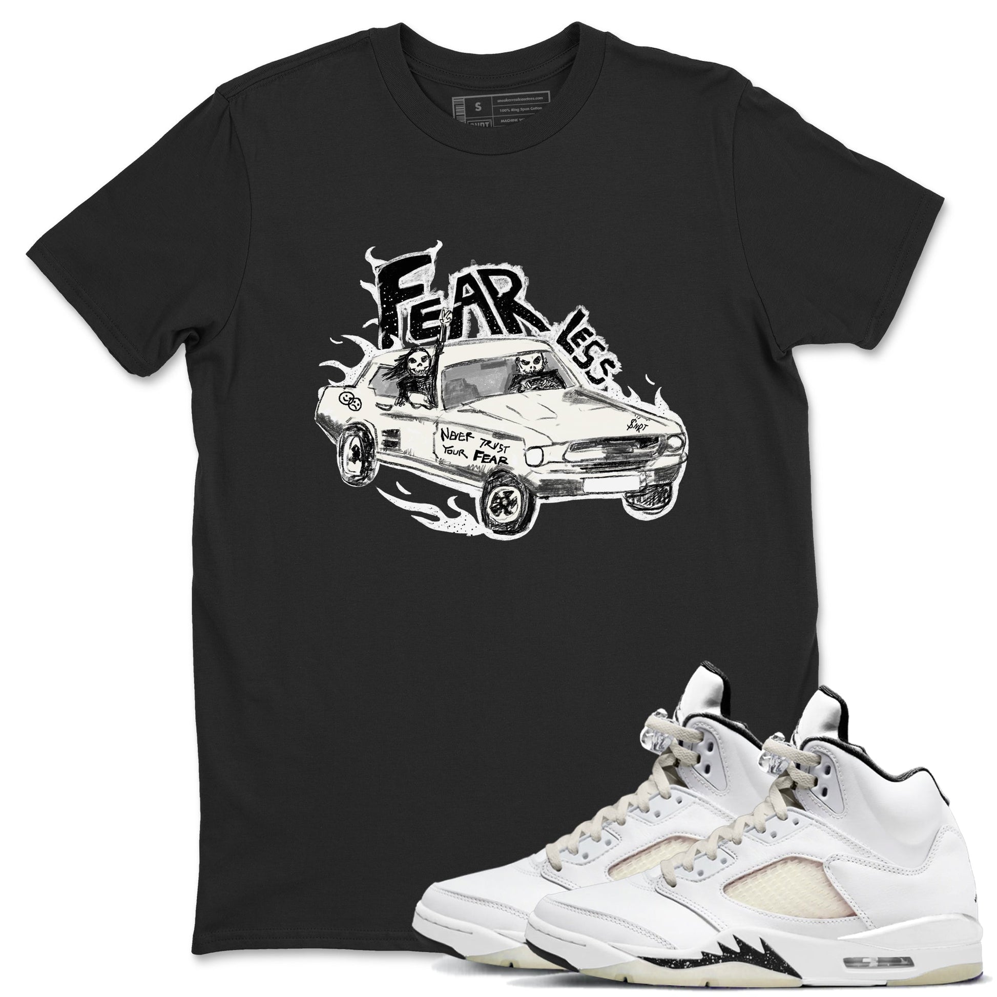 5s Sail shirt to match jordans Fearless Car sneaker tees Air Jordan 5 Sail SNRT Sneaker Release Tees unisex cotton Black 1 crew neck shirt
