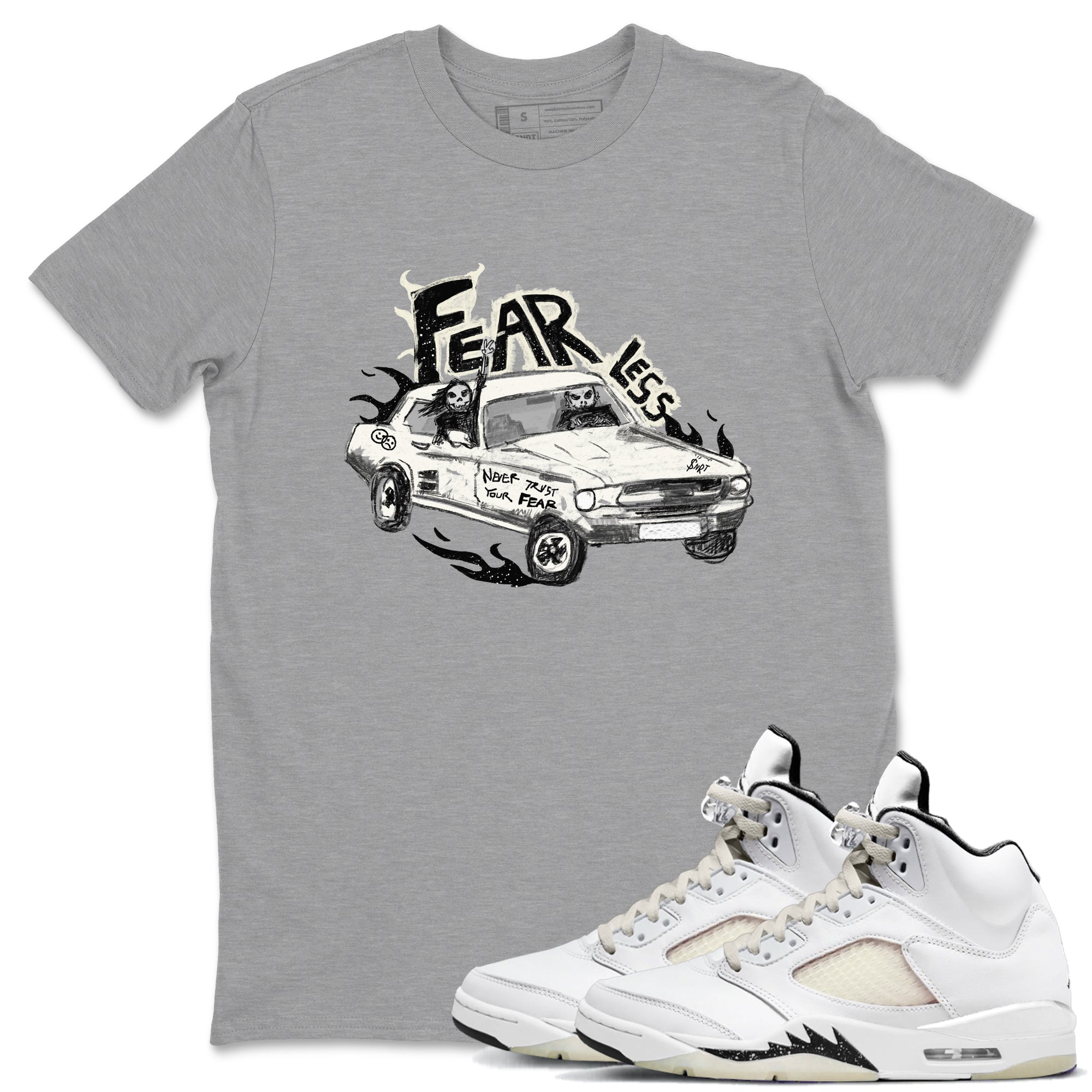 5s Sail shirt to match jordans Fearless Car sneaker tees Air Jordan 5 Sail SNRT Sneaker Release Tees unisex cotton Heather Grey 1 crew neck shirt